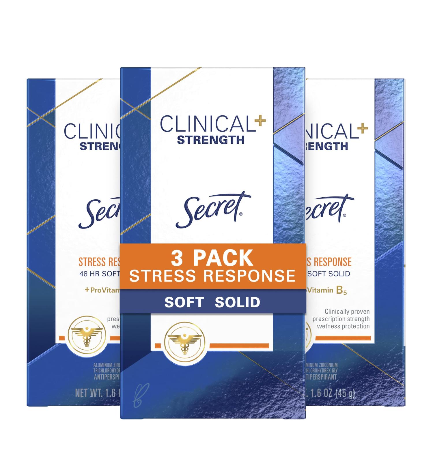 Secret Clinical Strength Antiperspirant & Deodorant for Women - Stress Response, Soft Solid, Pack of 3 (1.6 oz) - Buy Online on GoSupps.com