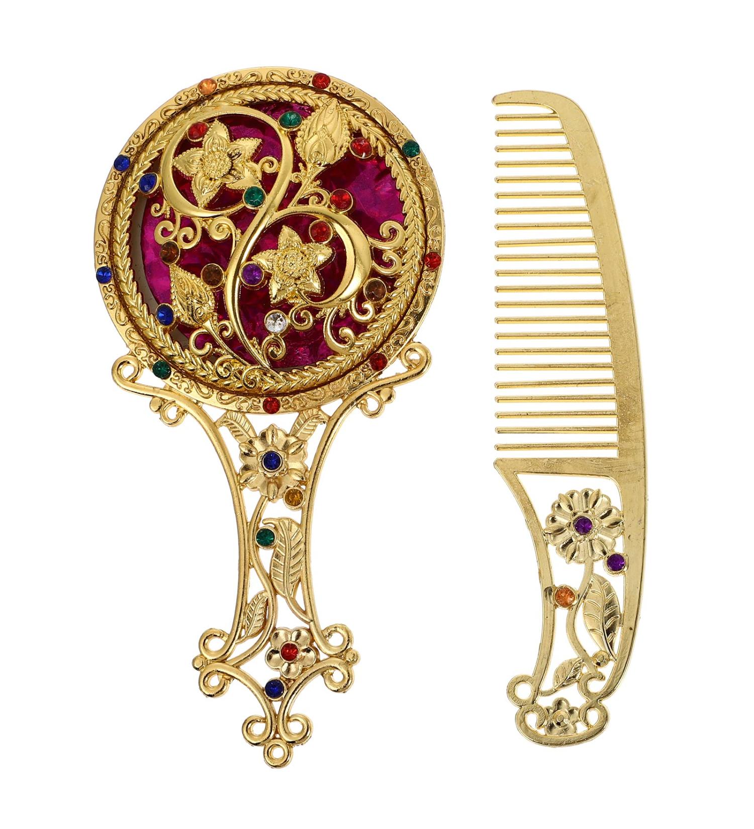Vintage Golden Handheld Mirror and Comb Set for Women - Uonlytech - Buy Online on GoSupps.com