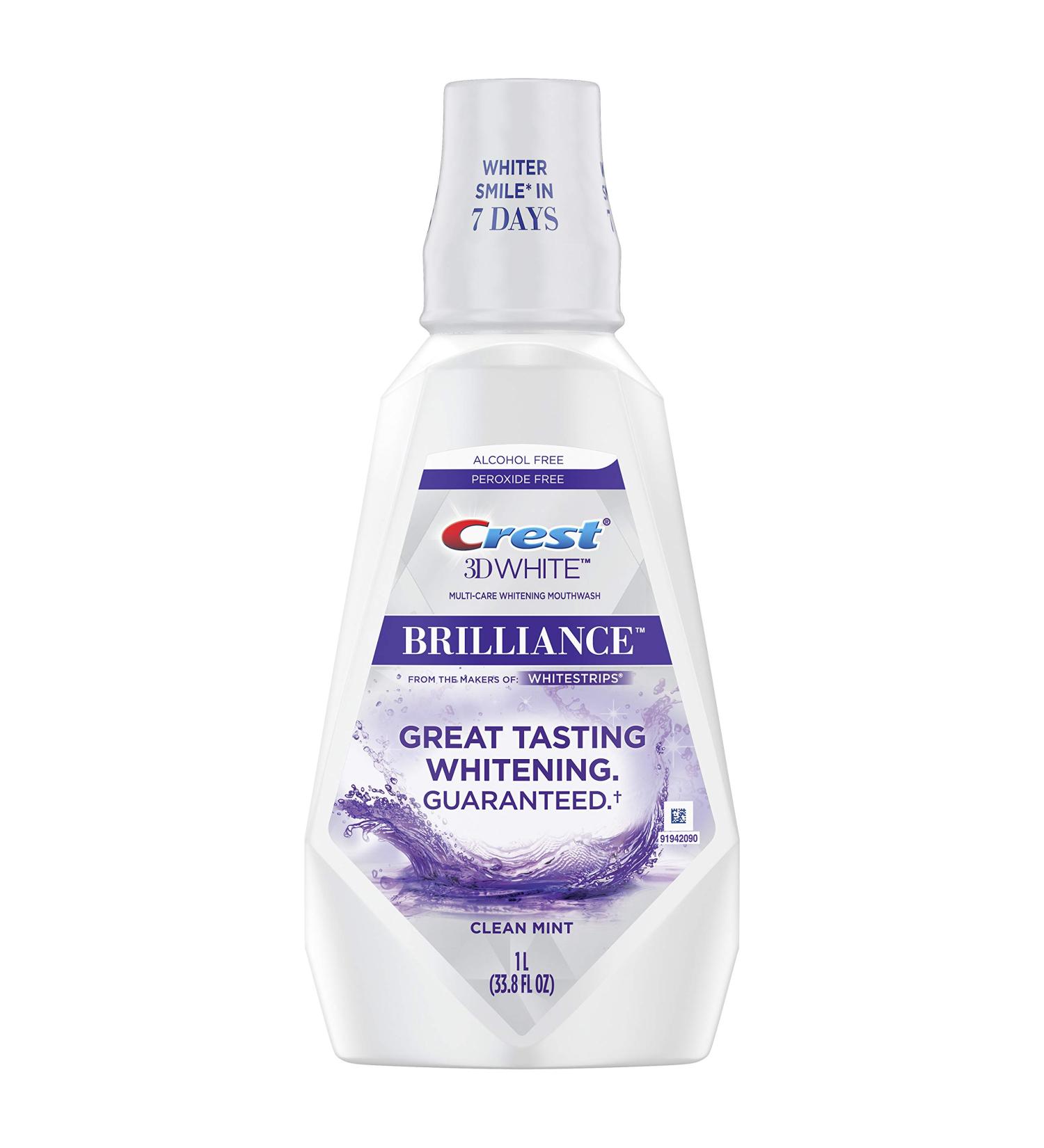 Crest 3D White Brilliance Whitening Mouthwash, Alcohol-Free, Clean Mint - 1L (33.8 fl oz) - Buy Online on GoSupps.com