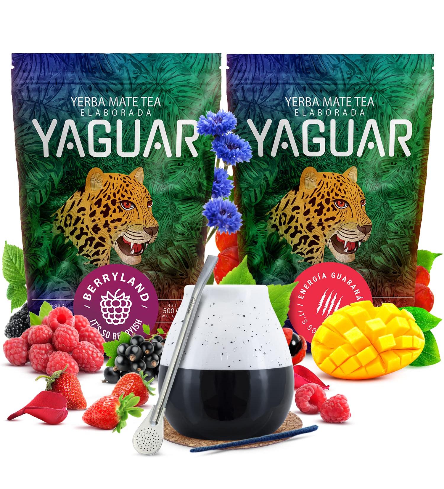 Yerba mate set with accessories - stimulant | Two-pack of yerba mate | Yaguar | Guarana fruit de la for t | Yerba mate du Br sil | Doux | Caf ine naturelle | 2x500g | 1kg - Buy Online on GoSupps.com