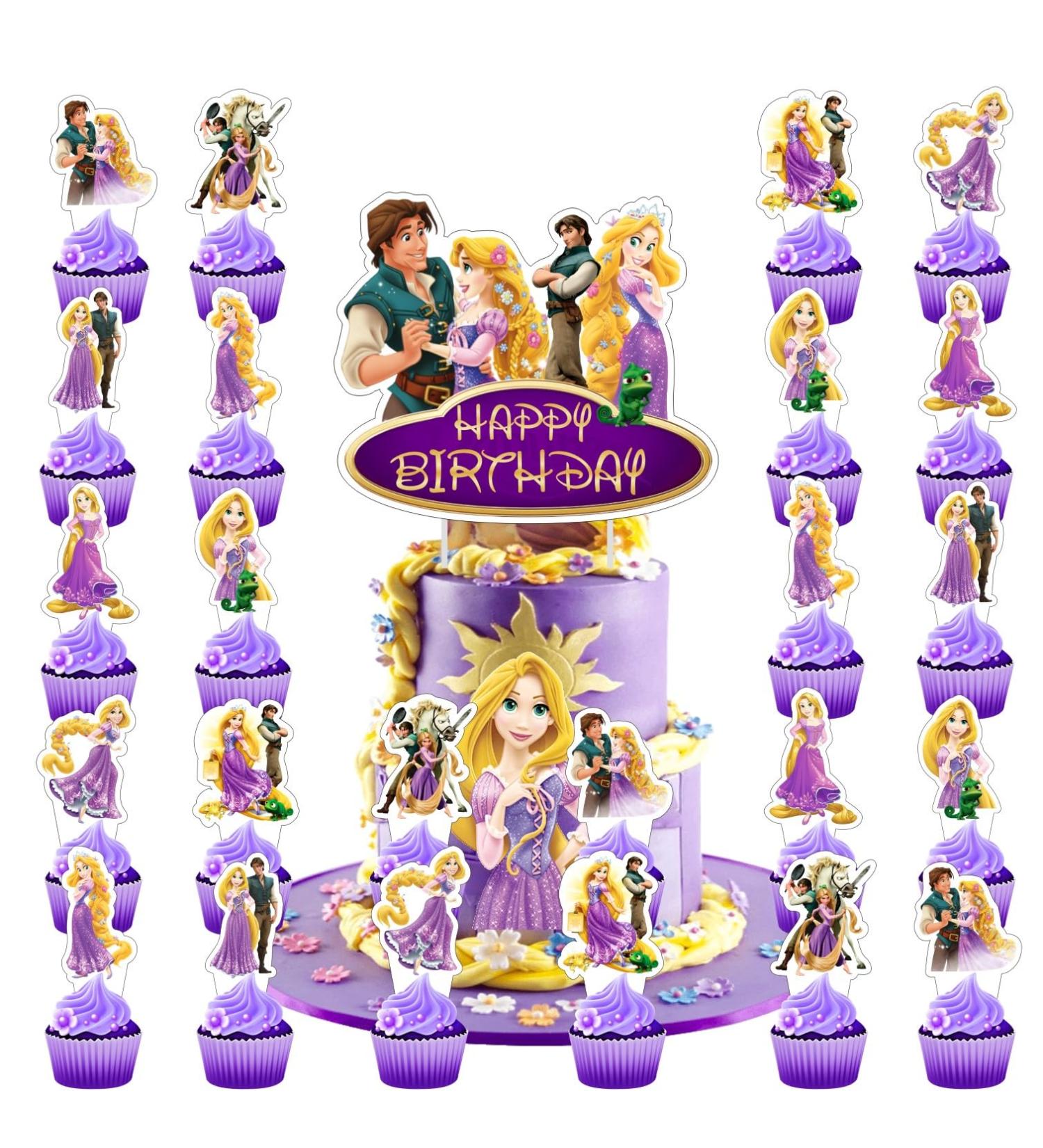 SKORDO 25pcs Tangled Birthday Decorations with 24pcs Rapunzel Cupcake Toppers 1pcs Cake Topper for Rapunzel Birthday Party Supplies - Buy Online on GoSupps.com