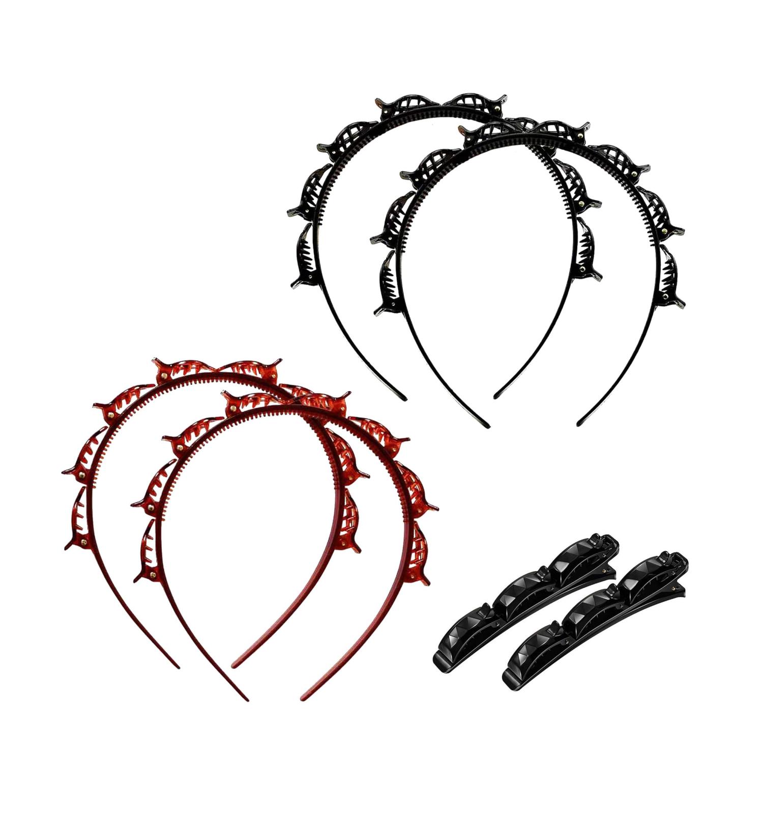 SHUNMEIL 6PCS Double Bangs Hairstyle Hairpin Set - Woven Large Hair Accessories - Headband Hair Bands in Black, Brown, and Pink - Buy Online on GoSupps.com