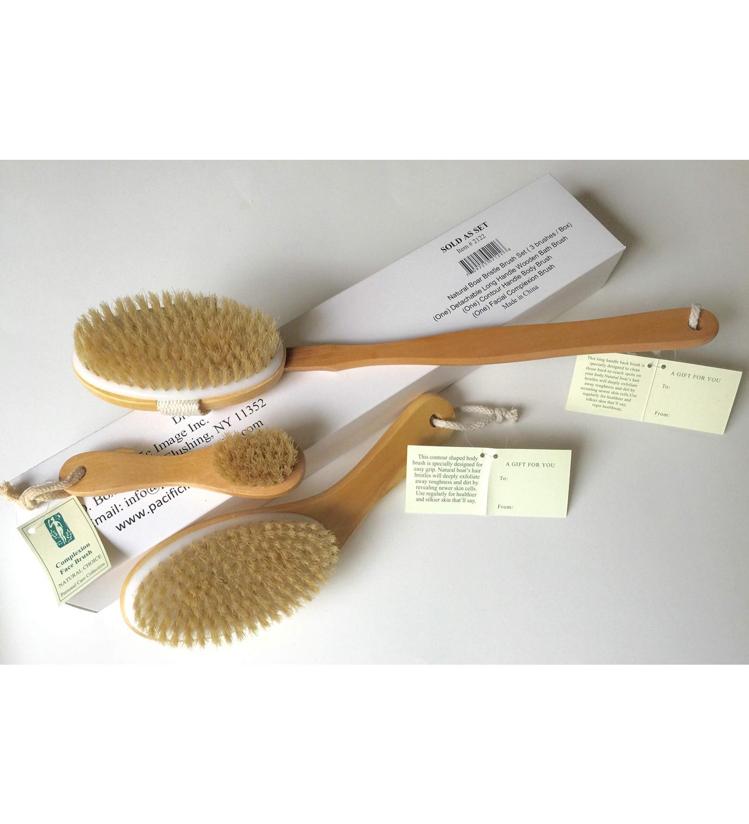 3-Piece Natural Boar Bristle Body Brush Set | Detachable Long Handle | Premium Quality | Perfect Spa Gift - Buy Online on GoSupps.com