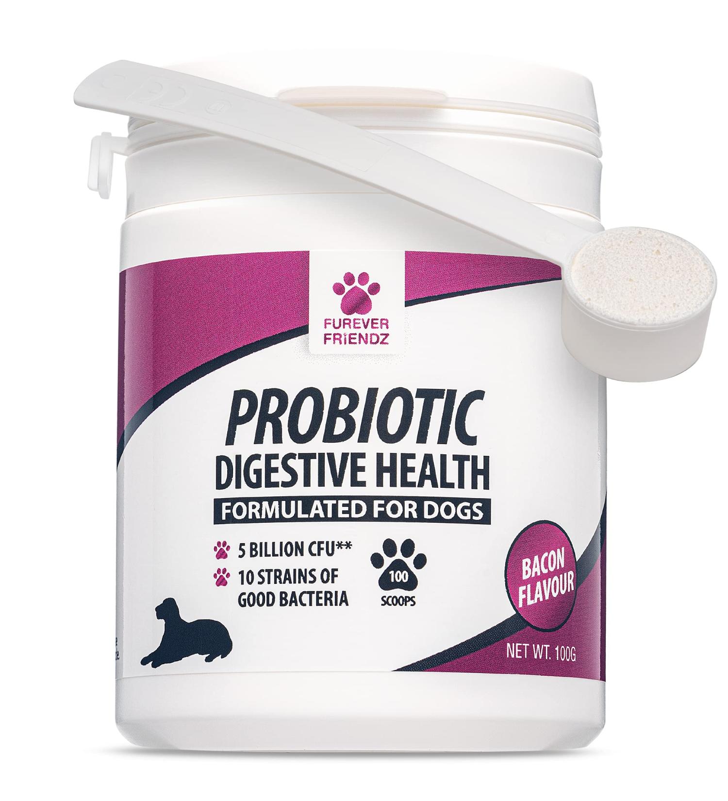 Chicken & Bacon Flavour Probiotic Powder for Dogs | Digestive Supplements by Furever Friendz | Gluten & Dairy-Free | 100g - Buy Online on GoSupps.com