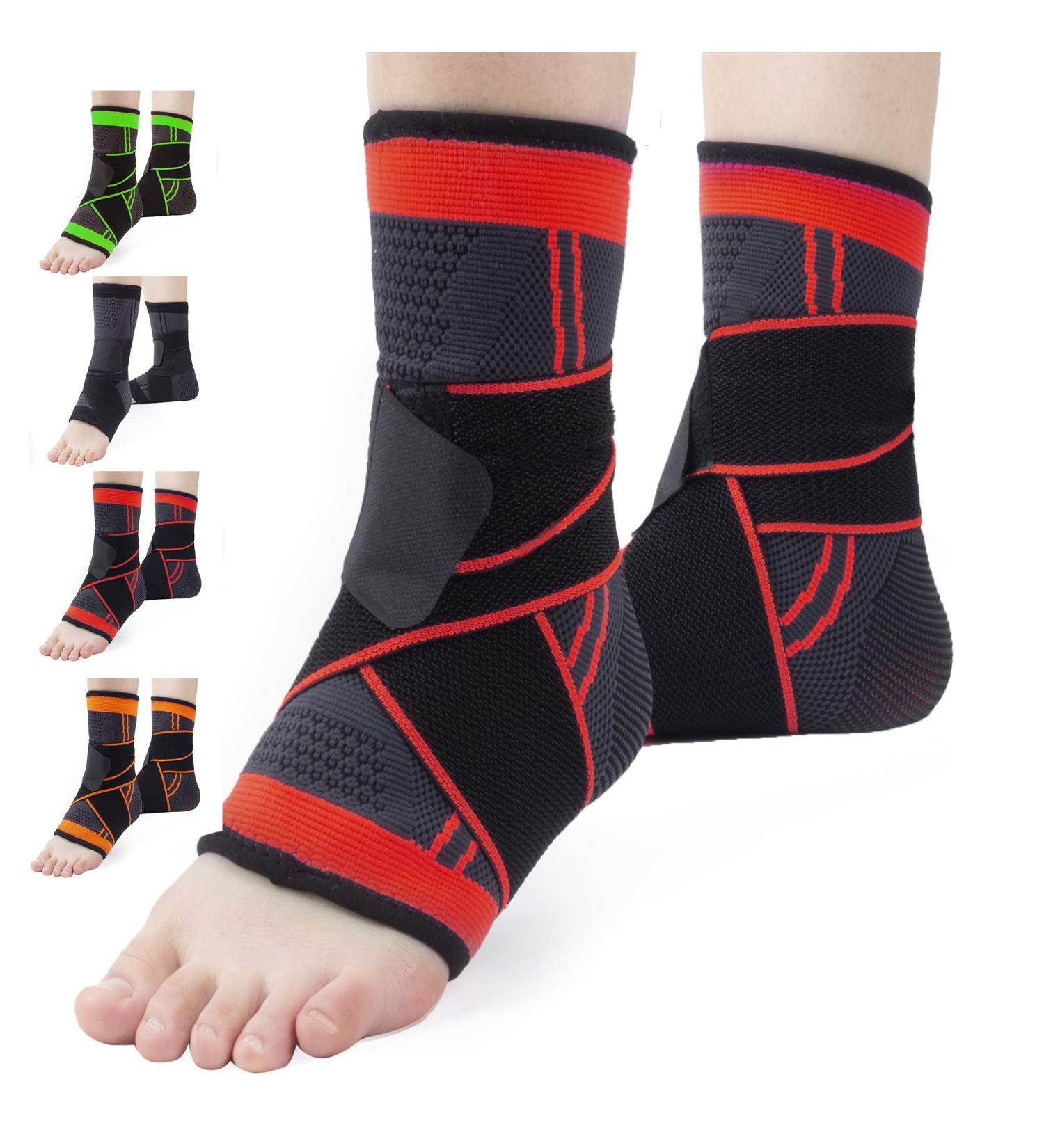 Set of 2 Ankle Compression Sleeves - Adjustable Support for Injury Recovery & Pain Relief - Arch & Foot Stabilizer Wraps for Sprains - M Red - Buy Online on GoSupps.com