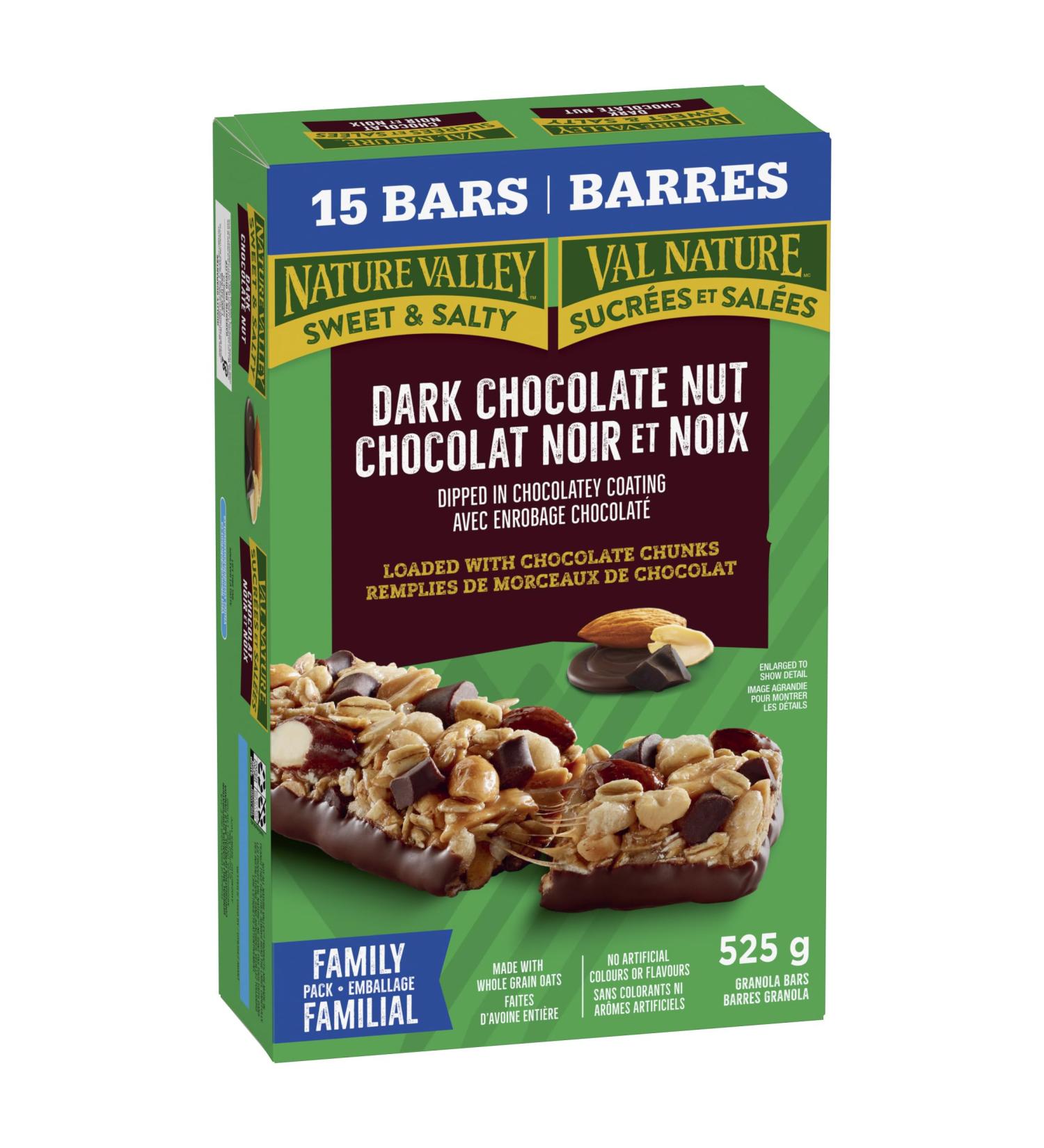 NATURE VALLEY - FAMILY PACK SIZE - Dark Chocolate Nut Granola Bars Loaded with Chocolate Chunks Pack of 15 Granola Bars Made with Whole Grain Oats No Artificial Colours No Artificial Flavours Dark Chocolate Granola - Buy Online on GoSupps.com