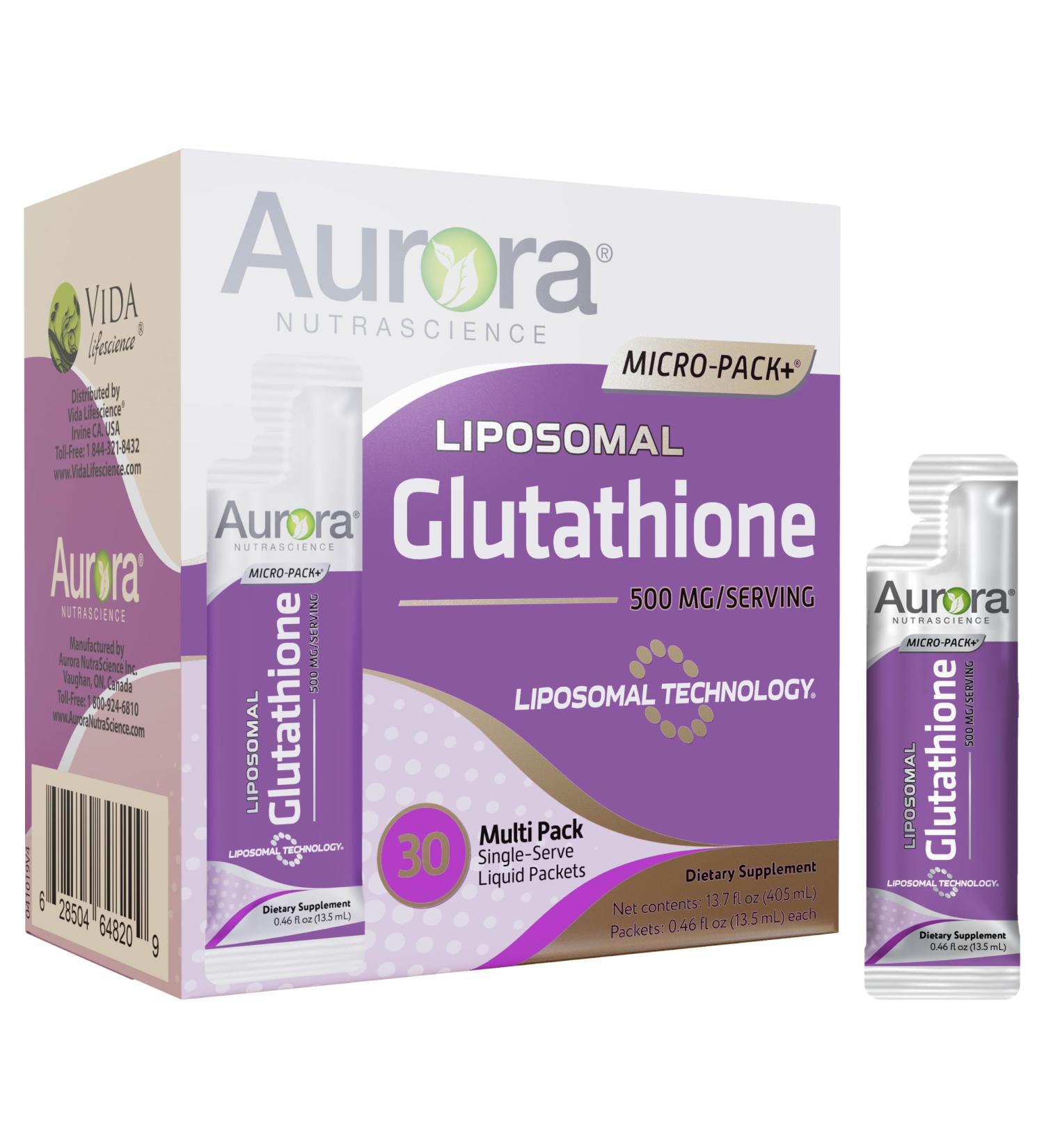 Shop Aurora Nutrascience Liposomal Glutathione - 500mg 30 Packets | Immune Support Antioxidant Non-GMO Gluten & Sugar Free - Buy Online on GoSupps.com