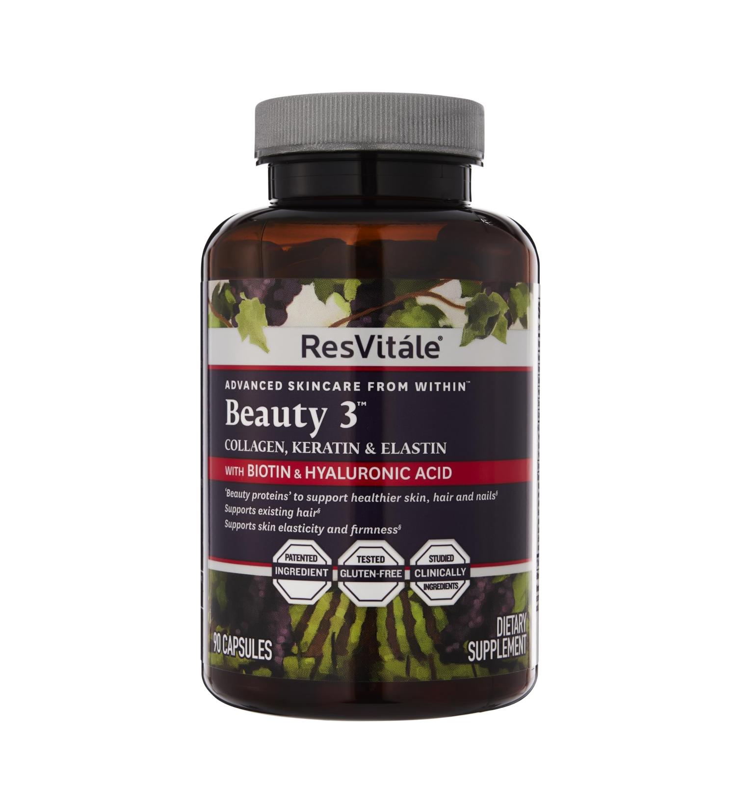 ResVit le Beauty 3 - Collagen Keratin & Elastin Skin Care Supplement - 90 Capsules for Radiant Skin | International Shipping Available - Buy Online on GoSupps.com