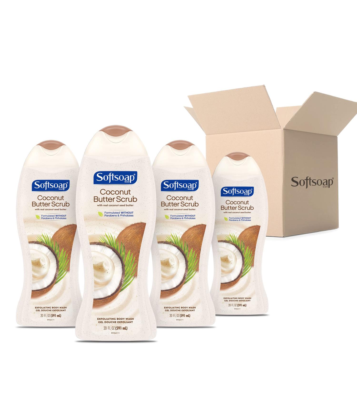 Softsoap Exfoliating Body Wash - Coconut Butter - Refreshing Moisturizing Shower Gel with Jojoba Butter & Coconut Extracts for Renewed Healthy-Looking Skin 591 mL (Pack of 4) - Buy Online on GoSupps.com