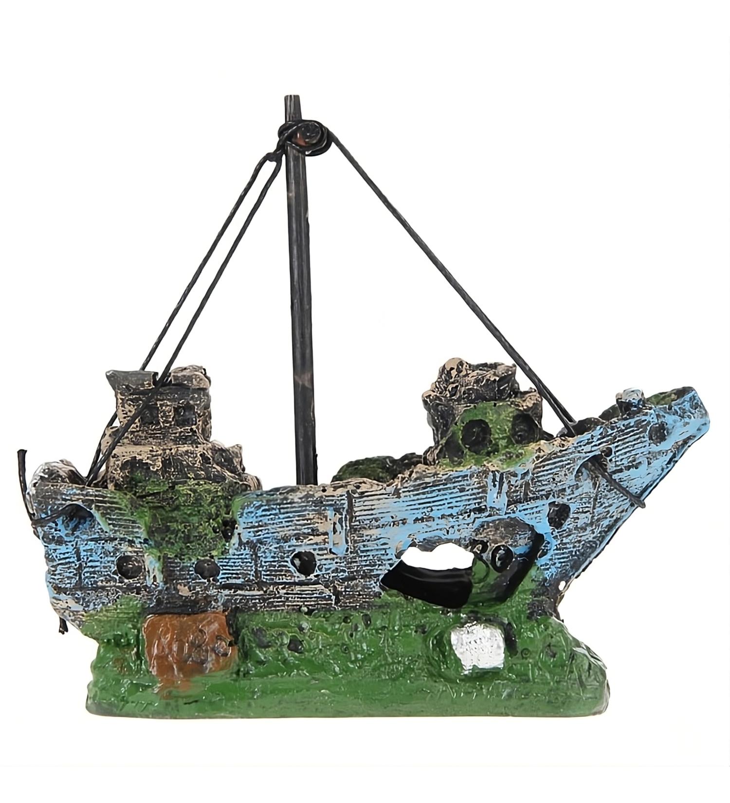 Movoja aquarium decoration - shipwrack pirate ship - for sweet and salt water - ship boat lost ferry wood boat ornament aquaristics