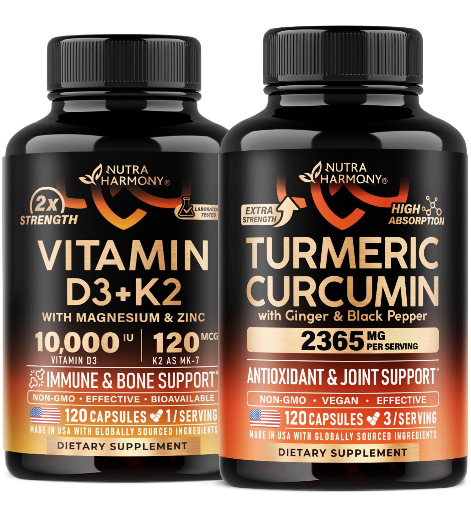 Vitamin D3 K2 & Turmeric Curcumin Capsules
