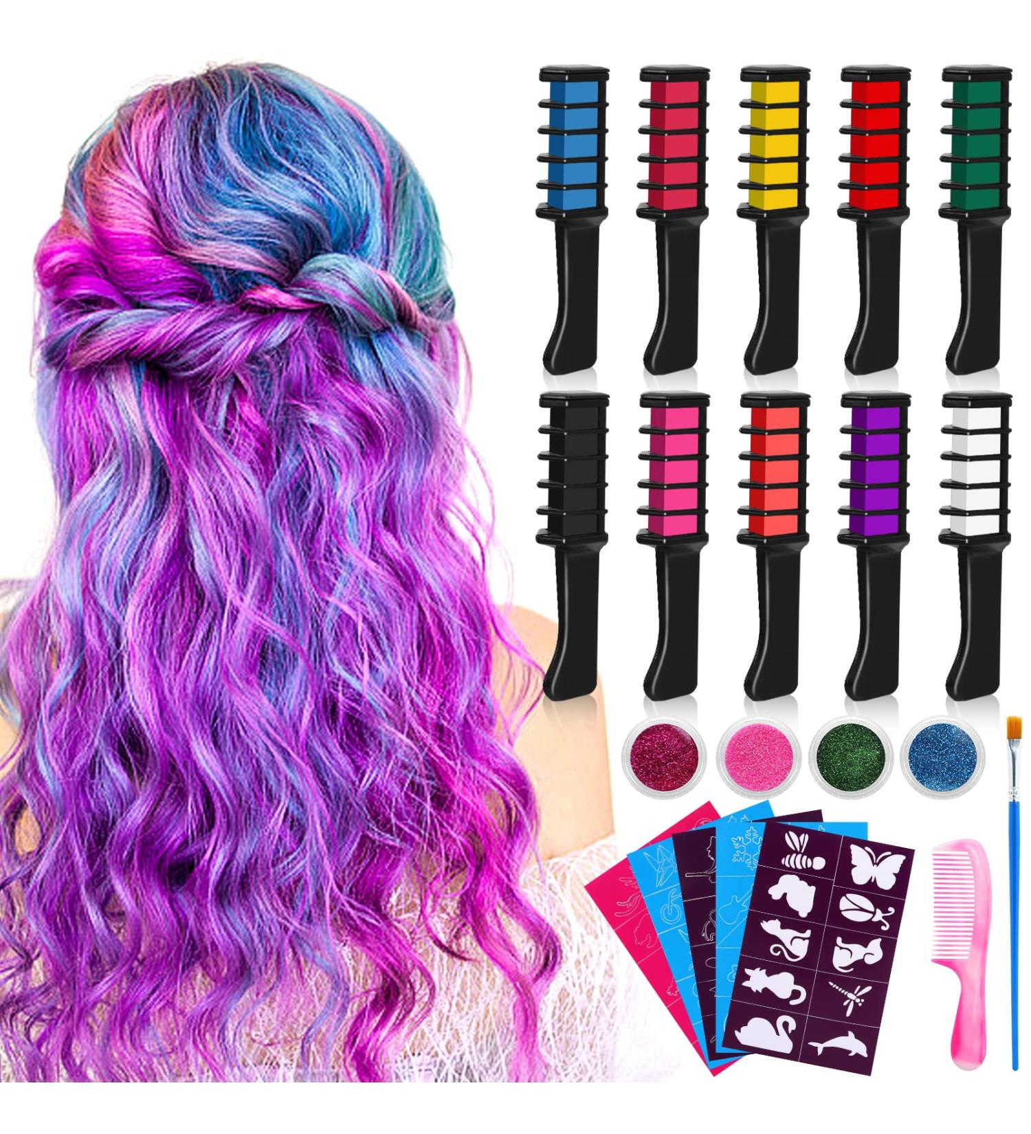 Rememenly 10-Piece Hair Chalk Comb Set | Temporary Hair Color for Kids & Adults | Washable Hair Chalk for Parties Birthdays & Halloween - Buy Online on GoSupps.com