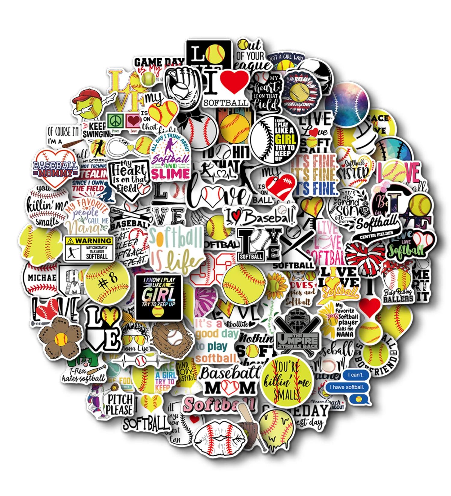 100 Piece Softball Stickers for Water Bottles | Vinyl Softball Gifts & Party Favors - Buy Online on GoSupps.com