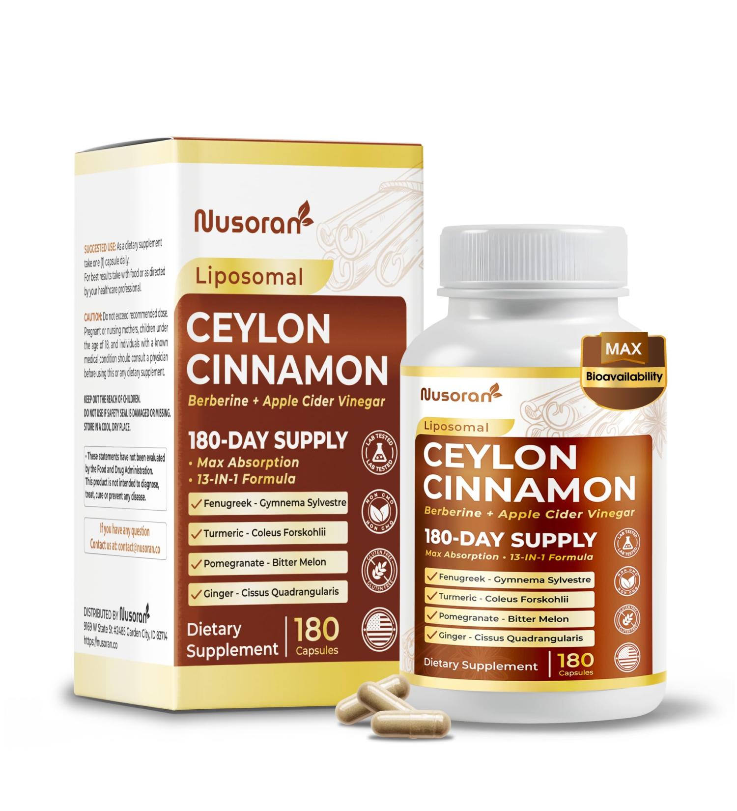 Ultra Ceylon Cinnamon - 13-in-1 with Berberine Apple Cider Vinegar Turmeric Bitter Melon - Max Absorption - 180 Capsules - Non-GMO Gluten-Free Lab Tested - Buy Online on GoSupps.com