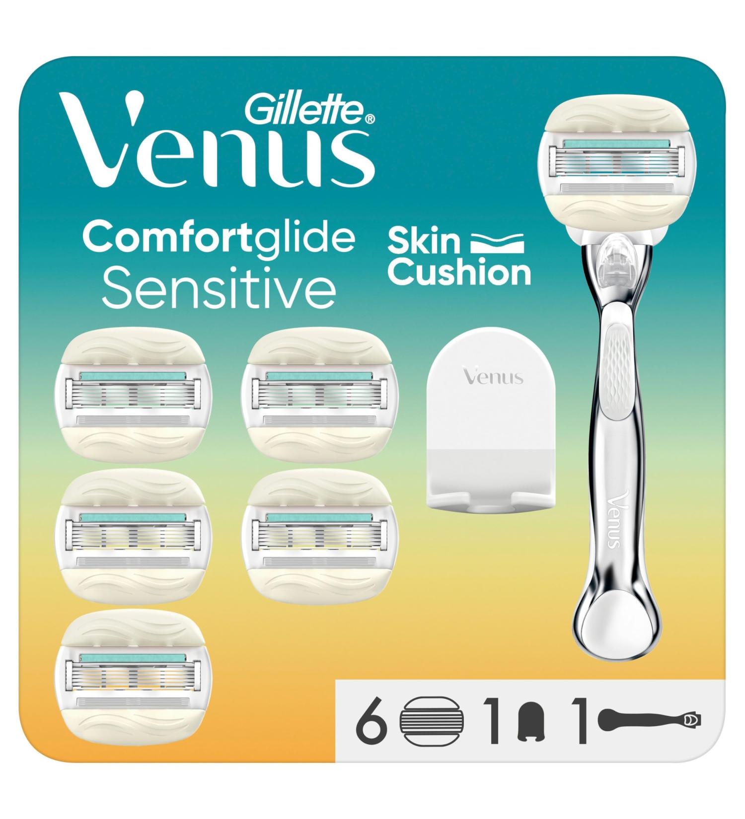 Buy Gillette Venus Comfortglide 5 Sensitive Women's Razor + 6 Replacement Blades & Shower Hanger - International Shipping Available - Buy Online on GoSupps.com