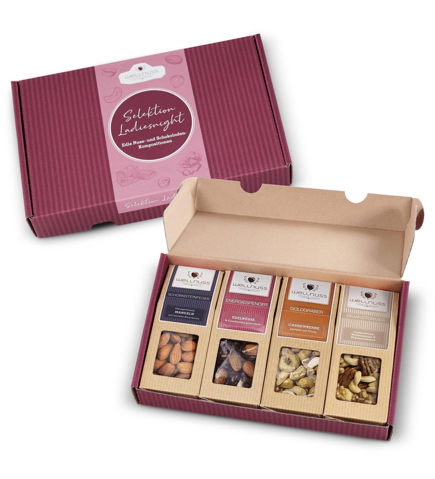 Wellnuss Ladiesnight Premium Vegan Gift Set for Women | Best of Nuts - 4 Delicious Nuss-Snacks | Perfect Gift for Girlfriend Mother Sister - Buy Online on GoSupps.com