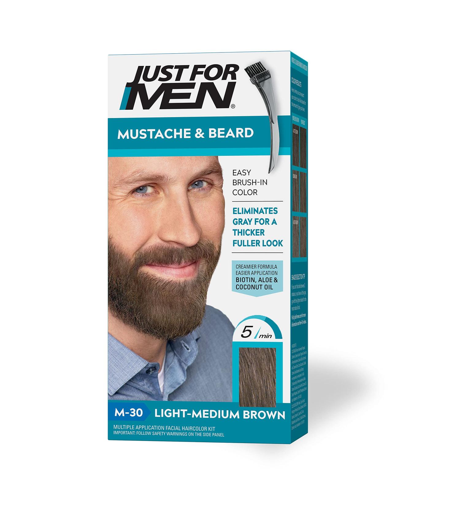 Just For Men Mustache & Beard Coloring - Light-Medium Brown M-30 (Pack of 1) with Brush Included - Packaging May Vary - Buy Online on GoSupps.com