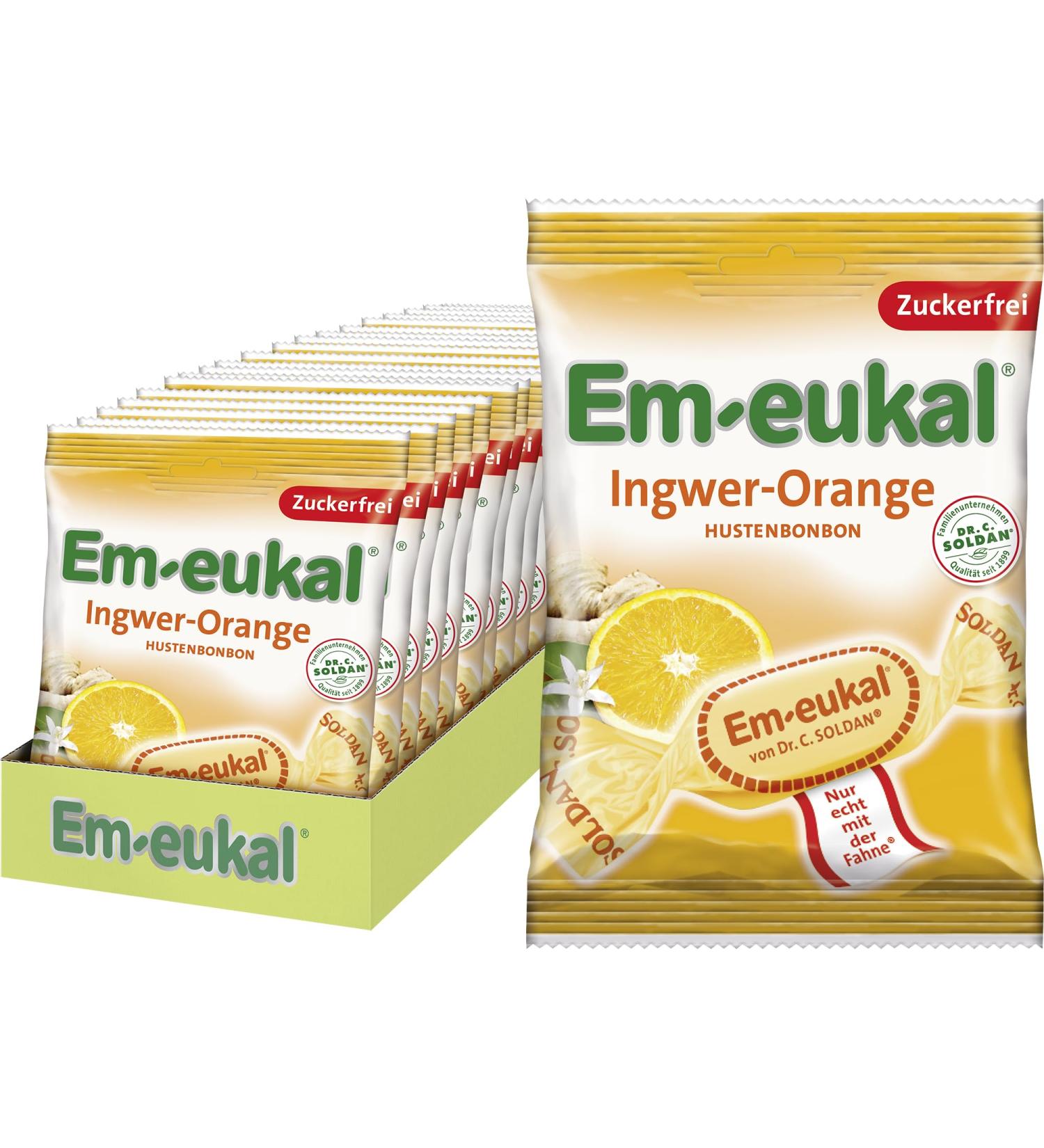 Em-eukal Sugar-Free Cough Drops Ginger-Orange 20x75g - International Shipping Available - Buy Online on GoSupps.com