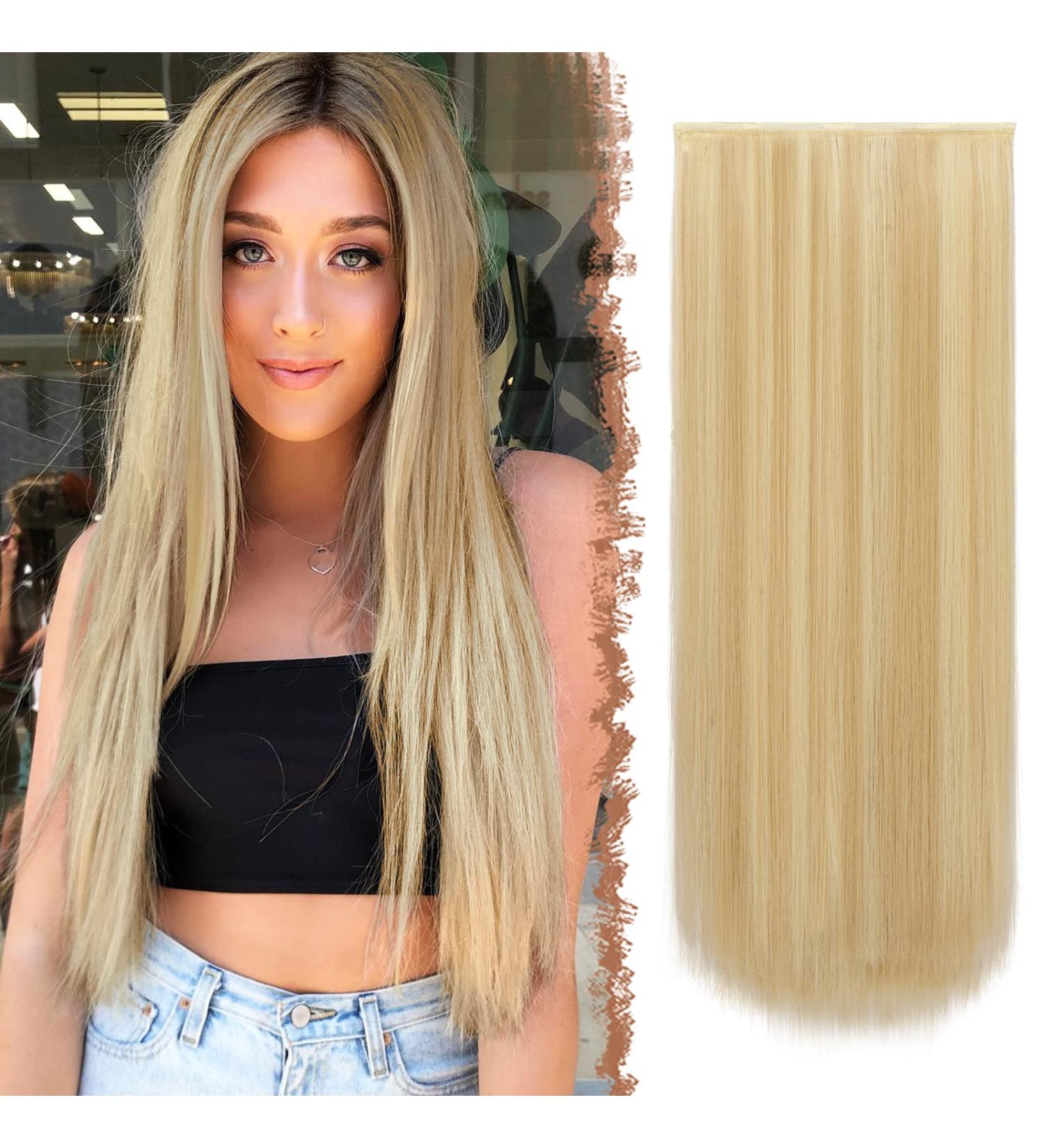 Feshfen 4PC Clip In Hair Extensions - Dark Golden Blonde 50cm Synthetic Smooth Hair for Women - Buy Online on GoSupps.com
