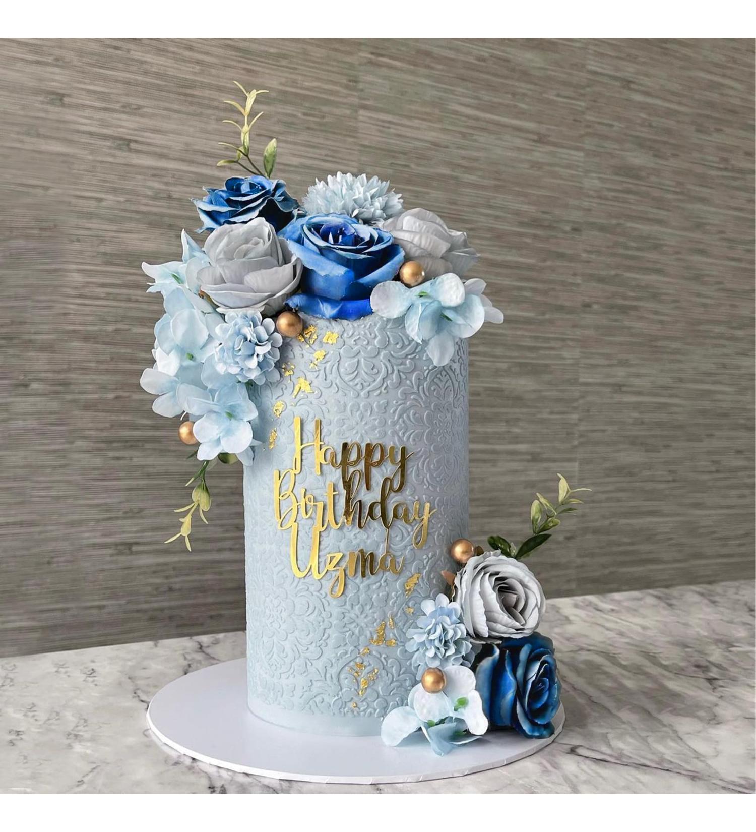 DRWATE Boho Cake Toppers Blue Flower Cake Topper Artificial Rose hydrangea Cake Decorations for Women Girl Lady Birthday Party Wedding Baby Shower Boho Flower Theme Party Supplies (Style 2) - Buy Online on GoSupps.com
