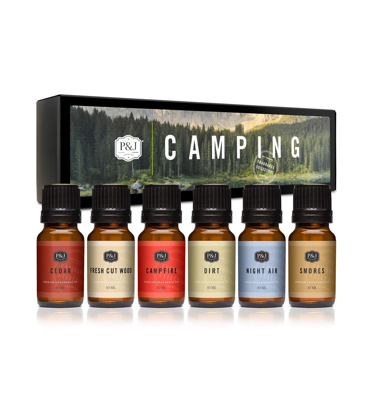 Camping Set of 6 Premium Grade Fragrance Oils - Campfire, Smores, Dirt, Fresh Cut Wood, Night Air, Cedar fresh cut wood 6 Piece Assortment