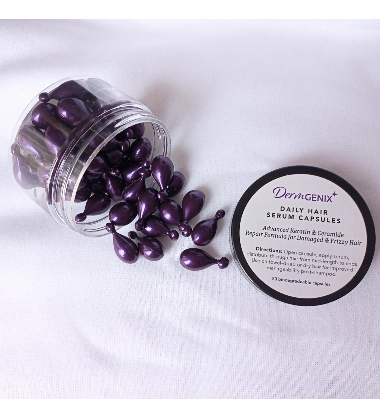Dermgenix Daily Hair Serum Capsules Advanced Keratin and Ceramide Repair Formula for Damaged and Frizzy Hair (50 ct) Purple - Buy Online on GoSupps.com