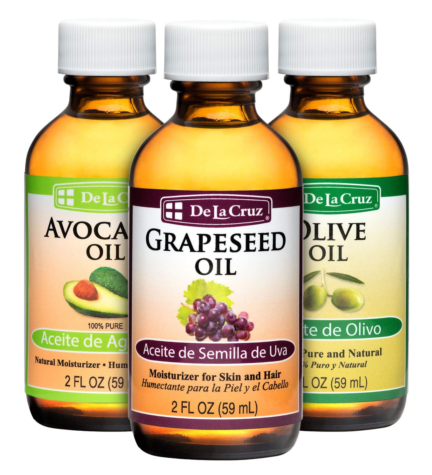De La Cruz Avocado, Olive & Grapeseed Oil Bundle - 100% Pure & Natural Oils for Hair & Body - Lightweight Collection for Dry Skin - Buy Online on GoSupps.com