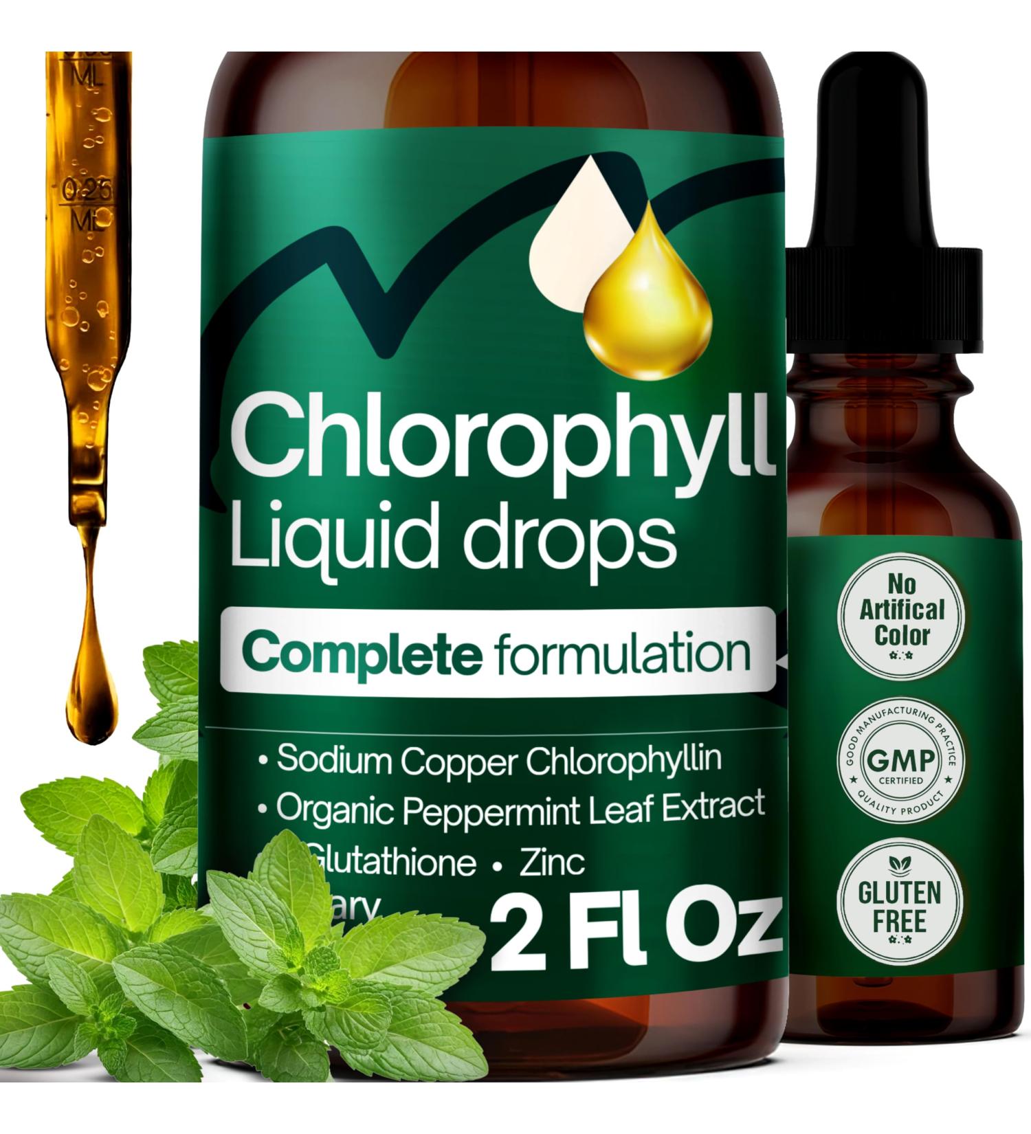 Liquid Chlorophyll Drops 60 ml 100mg per Serving Formulate Zinc Glutathione Mint Extract 2 fl oz Vegan & Sugar-Free - Buy Online on GoSupps.com