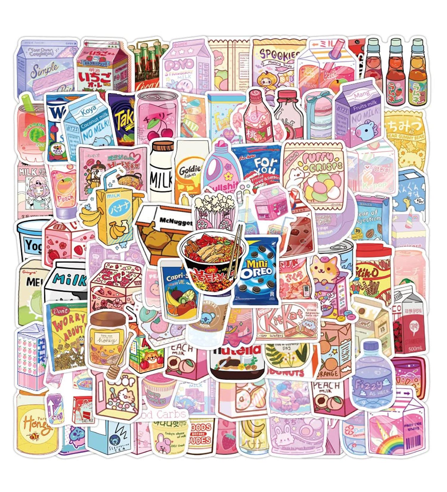 Cute Food and Drink Stickers - 100pcs Kawaii Korean Stickers for Water Bottles, Laptop, Scrapbook, Daily Planner - Ideal for Kids, Teens, Boys, Girls, and Adults - Buy Online on GoSupps.com