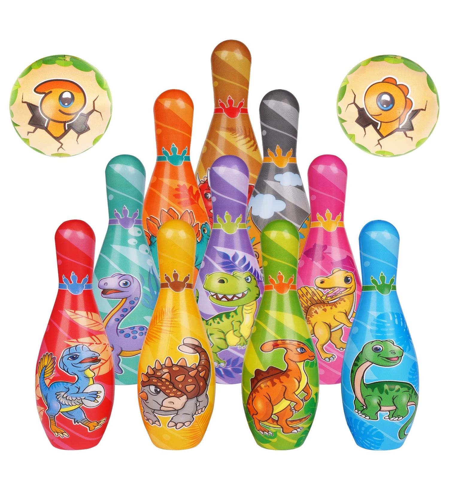 IWUTEFET Kids Dinosaur Bowling Set - Soft Foam 10 Pins and 2 Balls - Educational Indoor/Outdoor Game for Children - Fun Learning and Development Toy - Buy Online on GoSupps.com