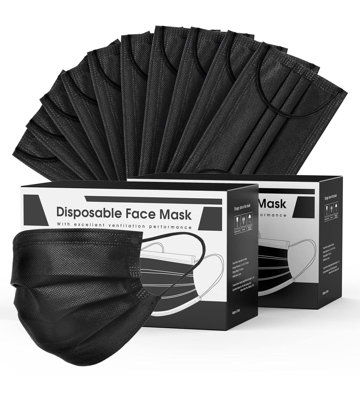 100pcs Black Disposable Face Masks - 3 Layers PLY, Hyegiir, Comfortable Elastic Earloops, Sterile & Breathable for Daily Protection, Air Pollution & Dust-Proof - Buy Online on GoSupps.com