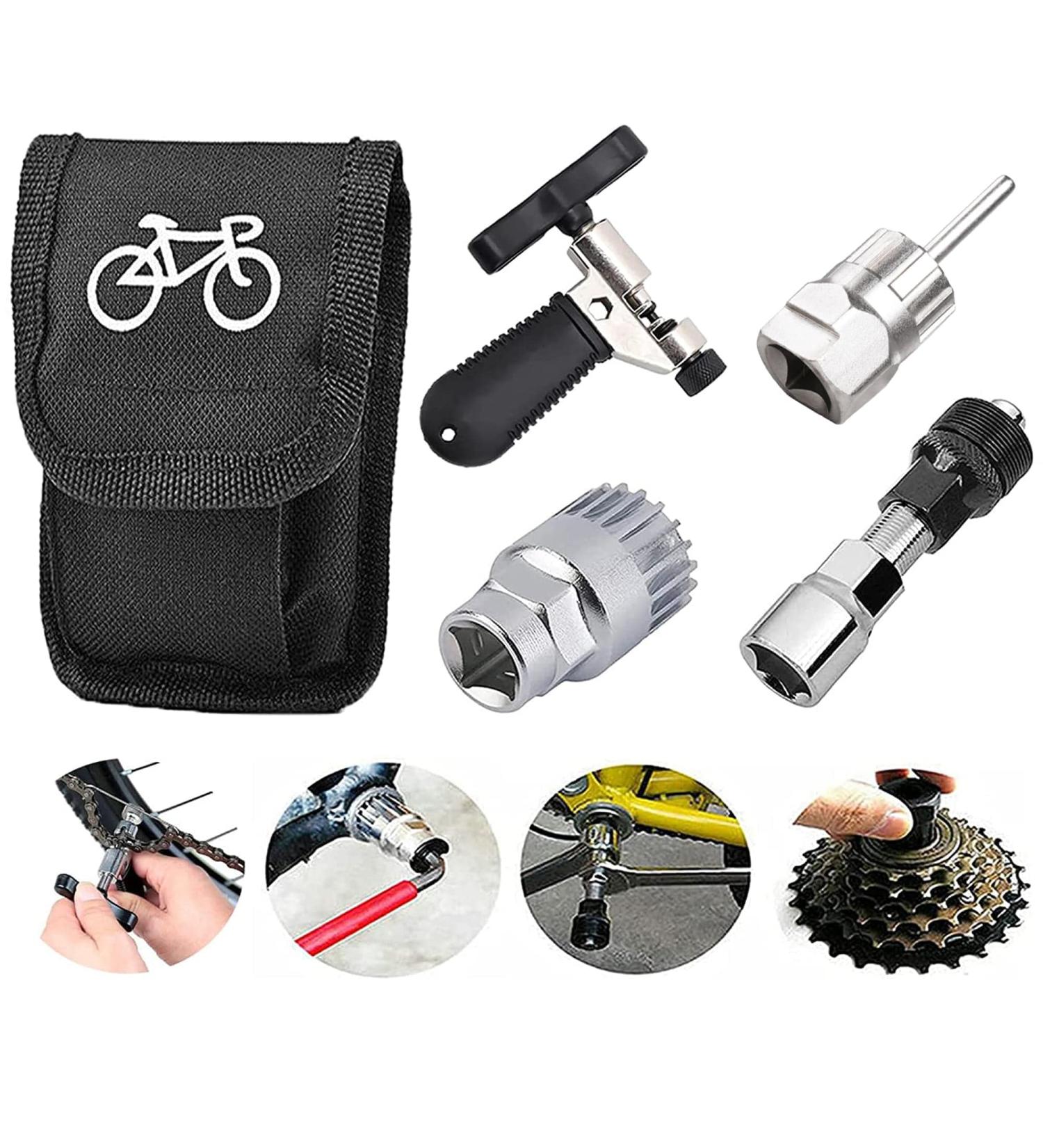 THYWD 5 in 1 Bike Repair Tool Kit with Crank Puller, Cassette Freewheel Remover, Bottom Bracket Remover, Chain Breaker Cutter - Black Tool Bag for Shimano, Sram, Campagnolo - Buy Online on GoSupps.com