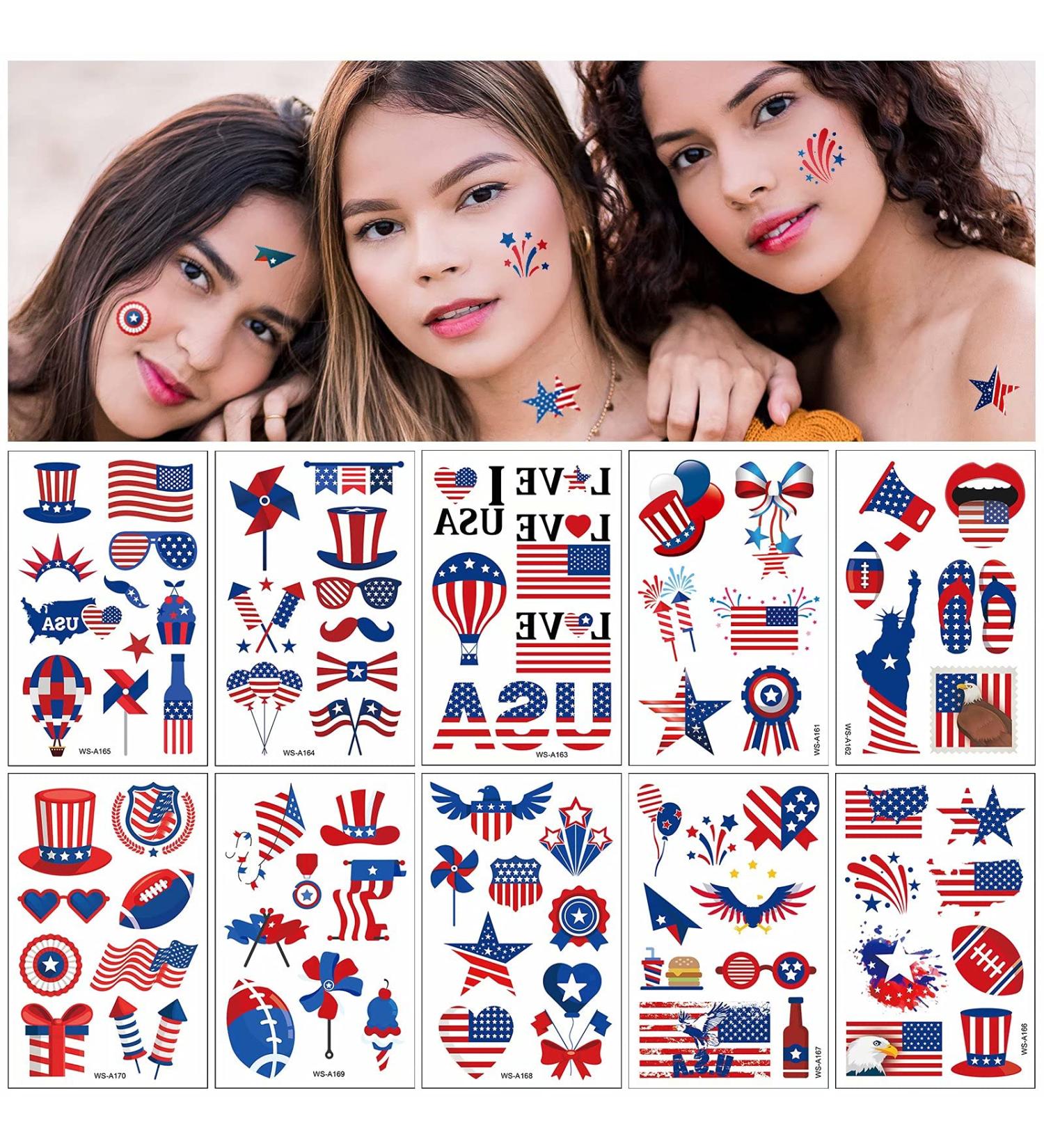 TOROKOM 80+ Patterns Patriotic Temporary Tattoos - American Flag Red White Blue Design Stickers for 4th of July Party Decorations - Buy Online on GoSupps.com