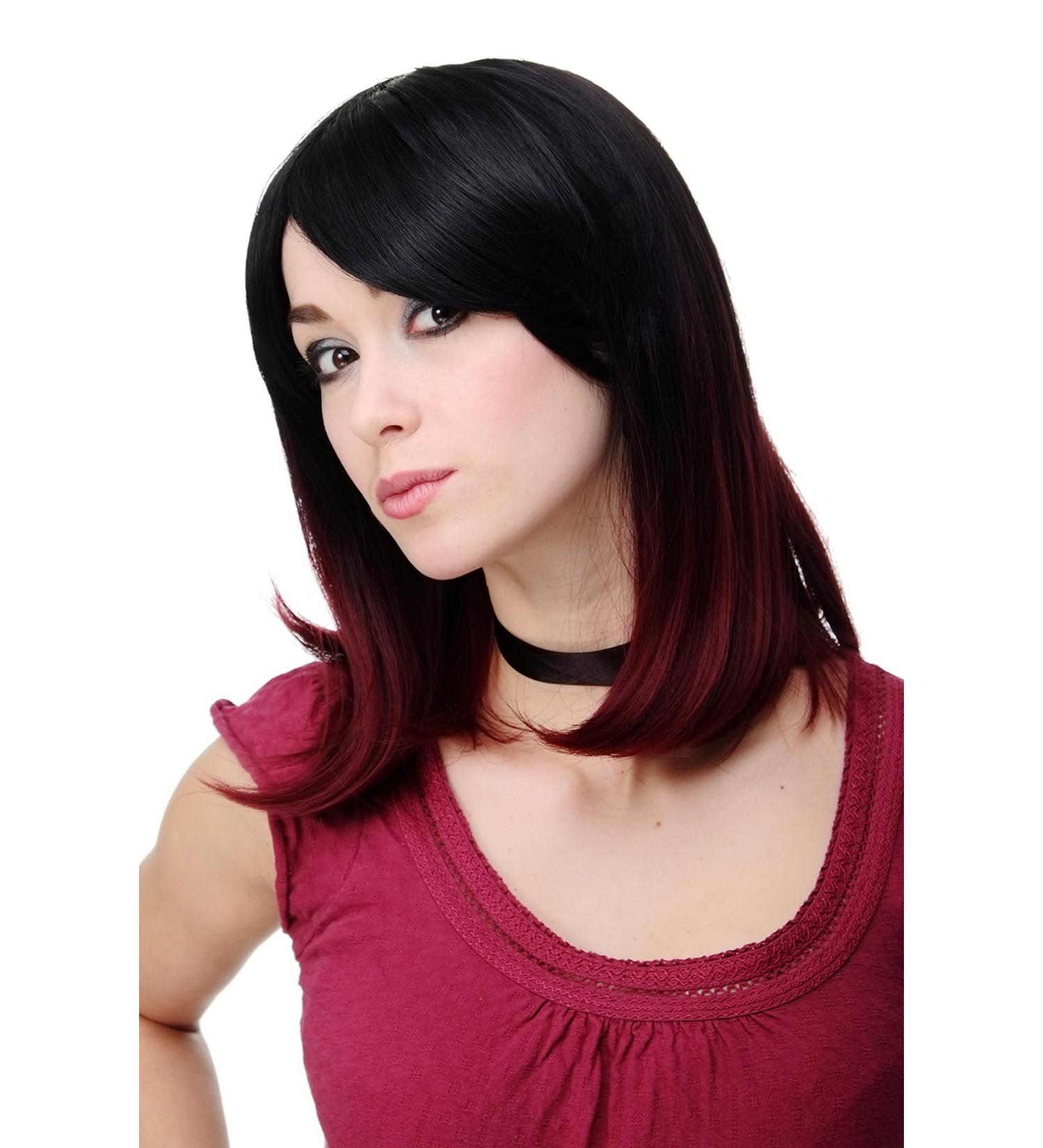 WIG ME UP H9705-2F118 Ladies Ombre Black & Aubergine Wig | Quality Shoulder Length Straight Wig with Curved Tips - Shop Internationally - Buy Online on GoSupps.com