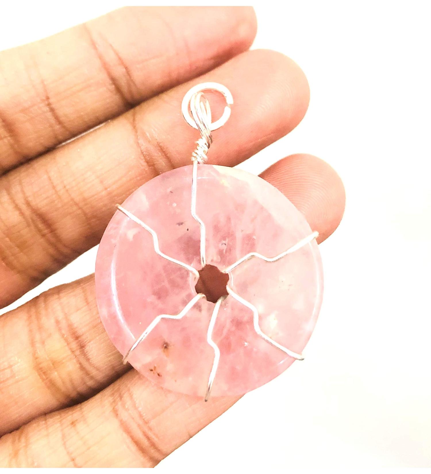 crystalmiracle Rose Quartz Gemstone Donut Pendant Crystal Healing Fashion Jewelry Gift Positive Energy Peace Handcrafted Accessory