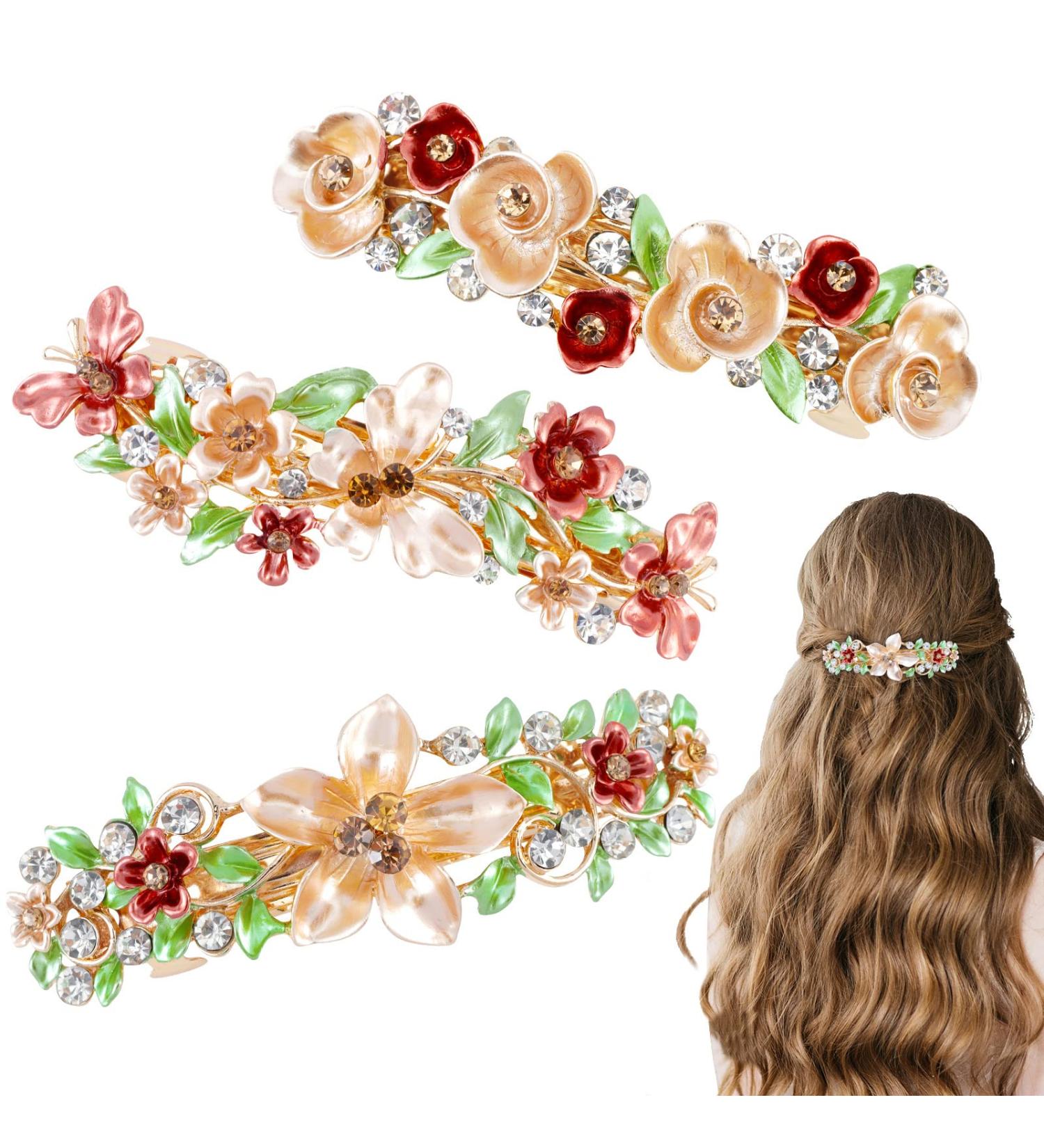 WHAVEL 3PCS Flower Hair Barrettes - French Barrette Clips for Women - Butterfly Fancy Clips - Large Barrettes for Thick/Fine Hair (Gold) - Buy Online on GoSupps.com