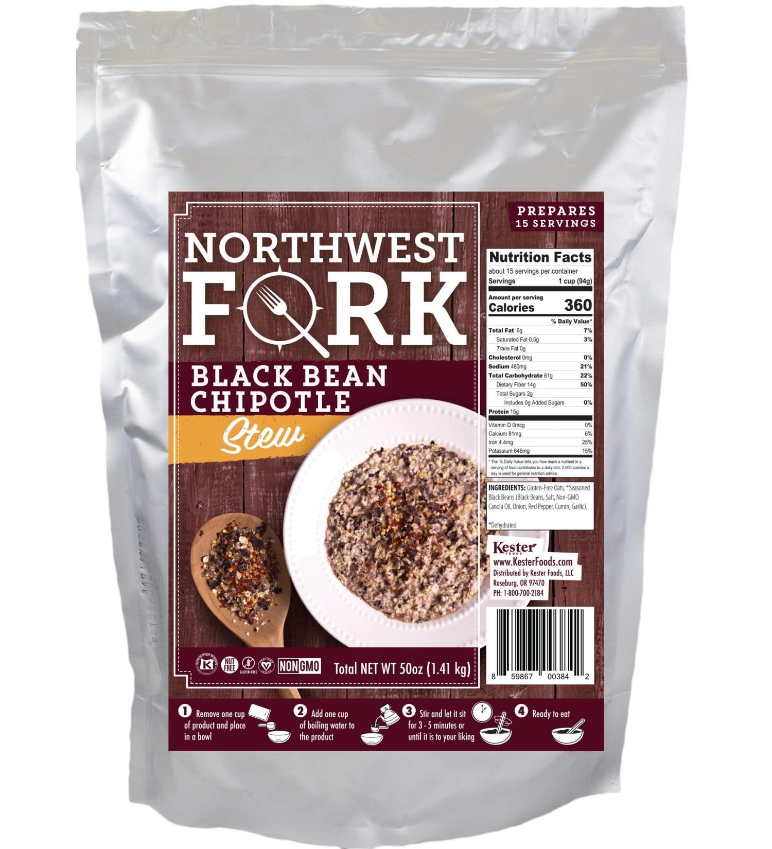 NorthWest Fork Black Bean Chipotle Stew - Gluten-Free, Non-GMO, Kosher, Vegan - 15 Serving Bag | Long Shelf Life - Buy Online on GoSupps.com