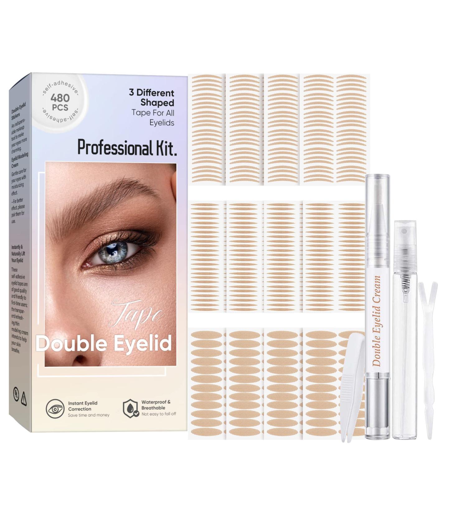 Invisible Double Eyelid Tape 480 PCS | Eyelid Lifter Strip for Hooded & Droopy Eyes | Includes Fork Rods & Tweezers for Mono and Uneven Eyelids - Buy Online on GoSupps.com