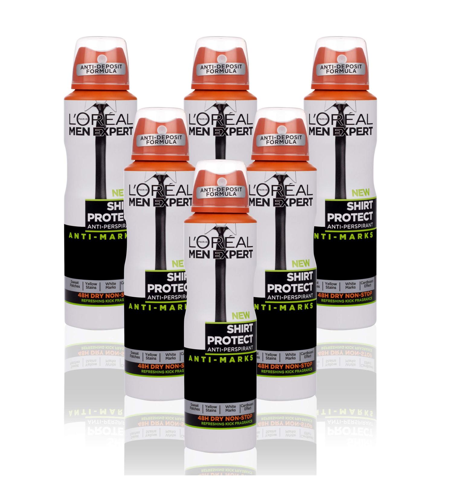 L'Oreal Men Expert Shirt Protect 48 Hrs AntiPerspirant Deodorant for Men 250 ml Pack of Bulk Buy Fresh 1500 millilitre (Pack of 6) 1.5 l (Pack of 1) - Buy Online on GoSupps.com