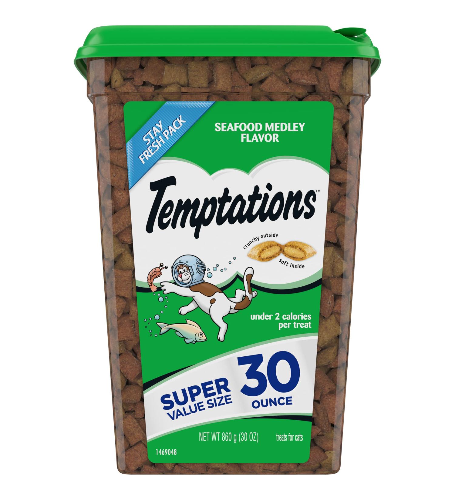 TEMPTATIONS Seafood Medley Cat Treats - Crunchy & Soft, Multiple Sizes - 1.9lb Pack - Buy Online on GoSupps.com