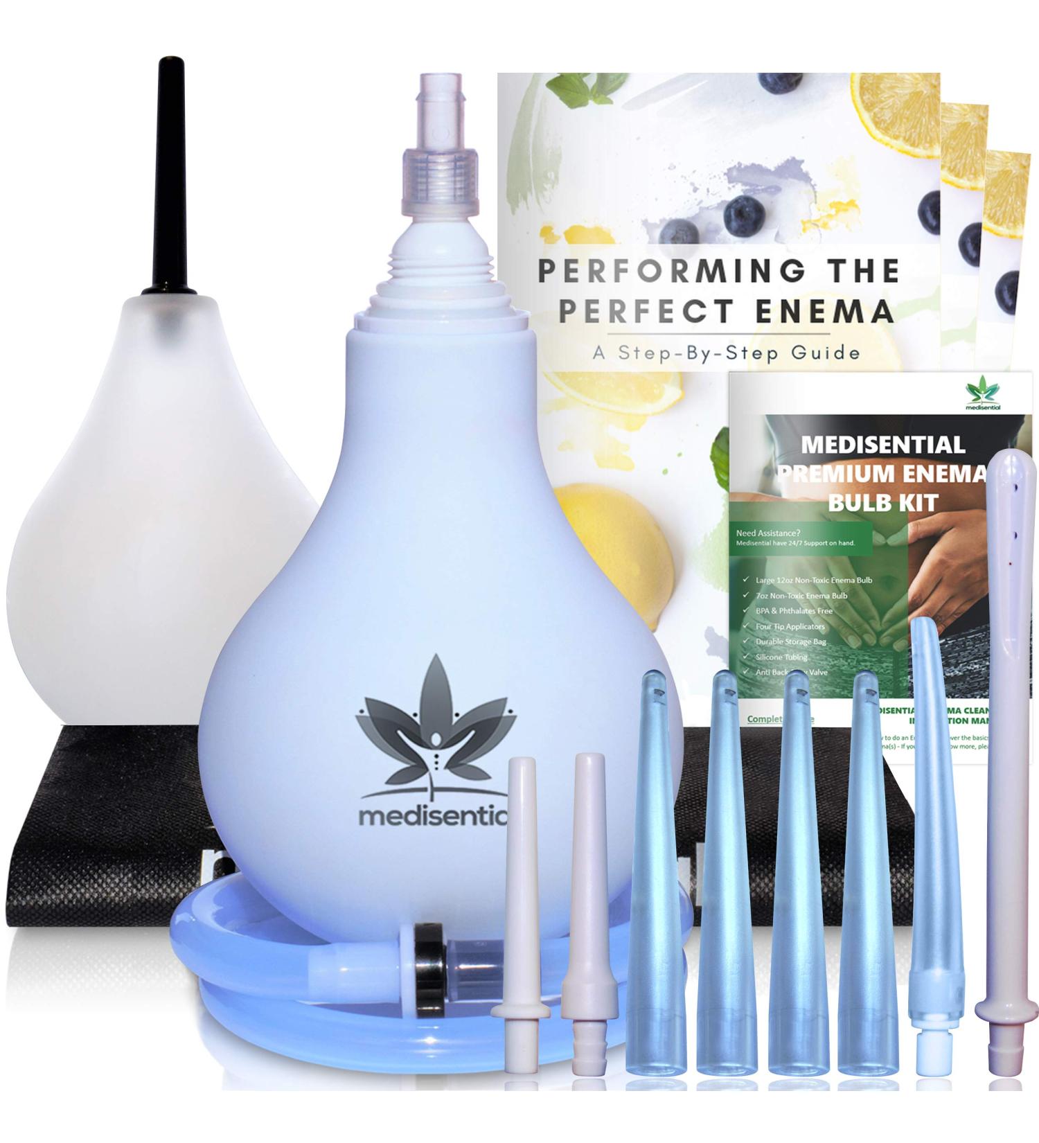 Medisential Enema Bulb Kit - Large 12oz + 7oz Anal Douche - Premium Silicone, BPA & Phthalates Free - Instructions Included - Buy Online on GoSupps.com