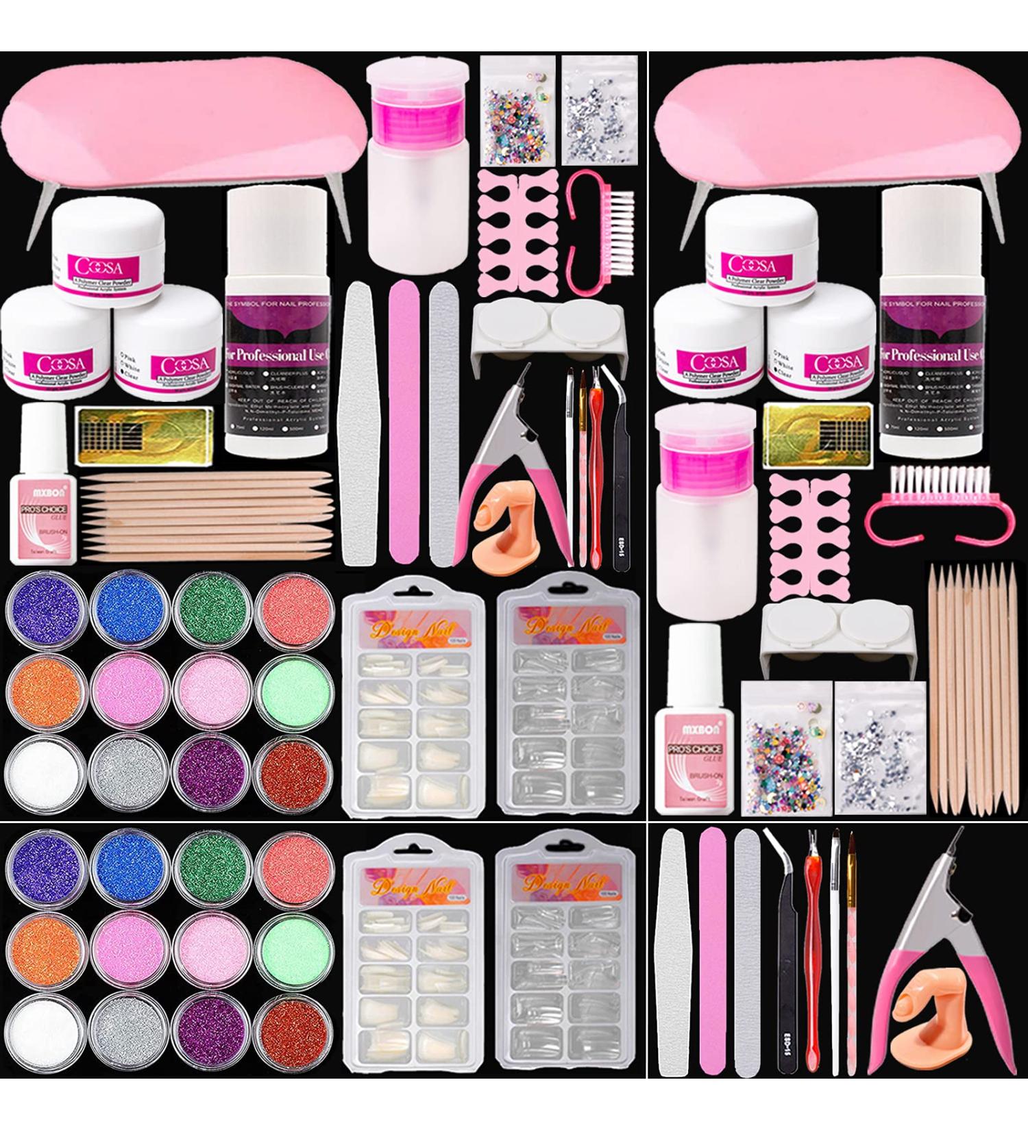 Professional Acrylic Nail Kit Set with Glitter Decorations and Nail Dryer - DIY Gel Manicure Set - Buy Online on GoSupps.com