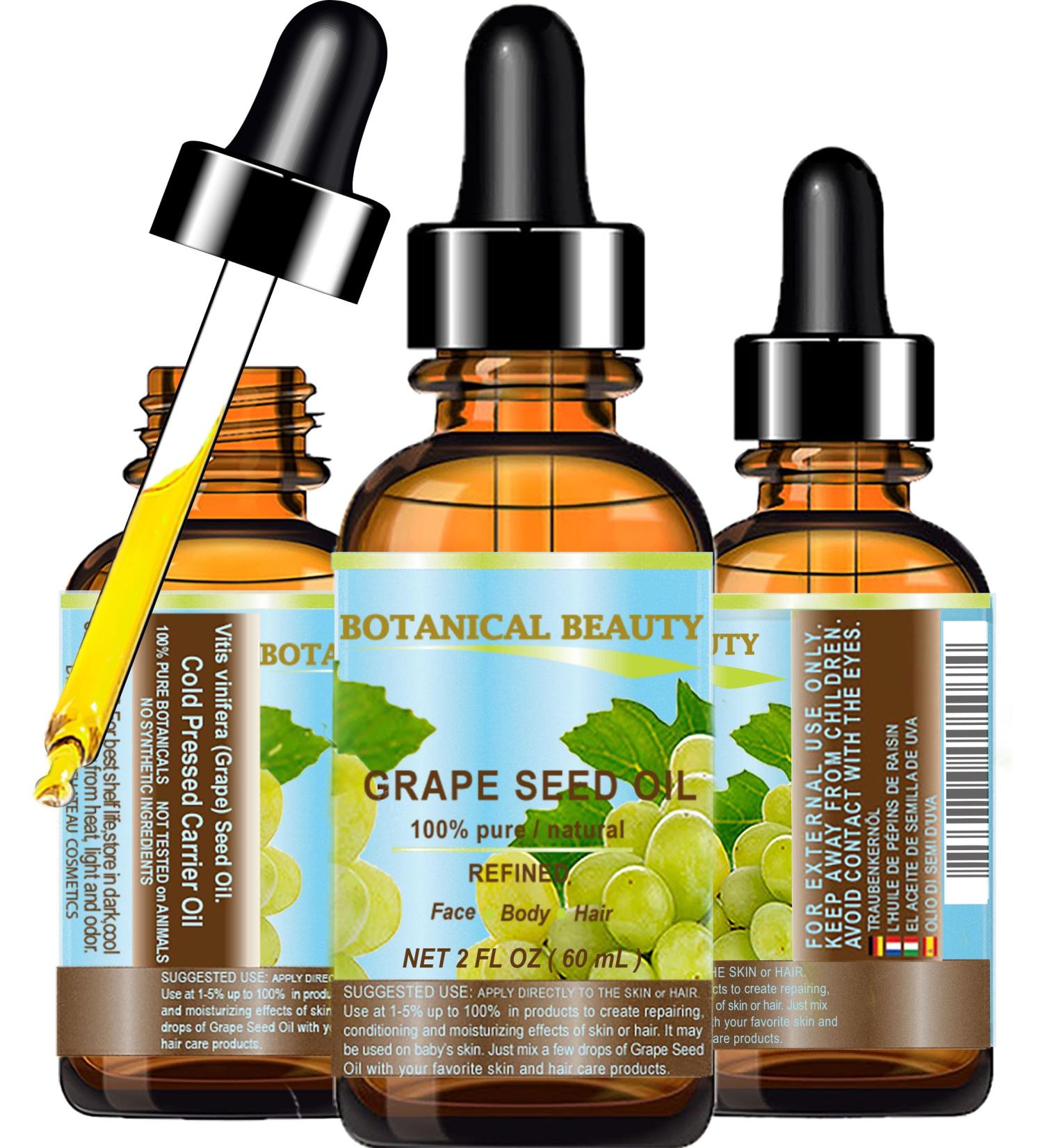 Botanical Beauty GRAPE SEED OIL 100% Pure Natural Undiluted Refined Cold Pressed Carrier Oil for Face Skin Body Hair Massage Lip Nails (2 Fl Oz 60 ml) 2 Fl Oz (Pack of 1) - Buy Online on GoSupps.com