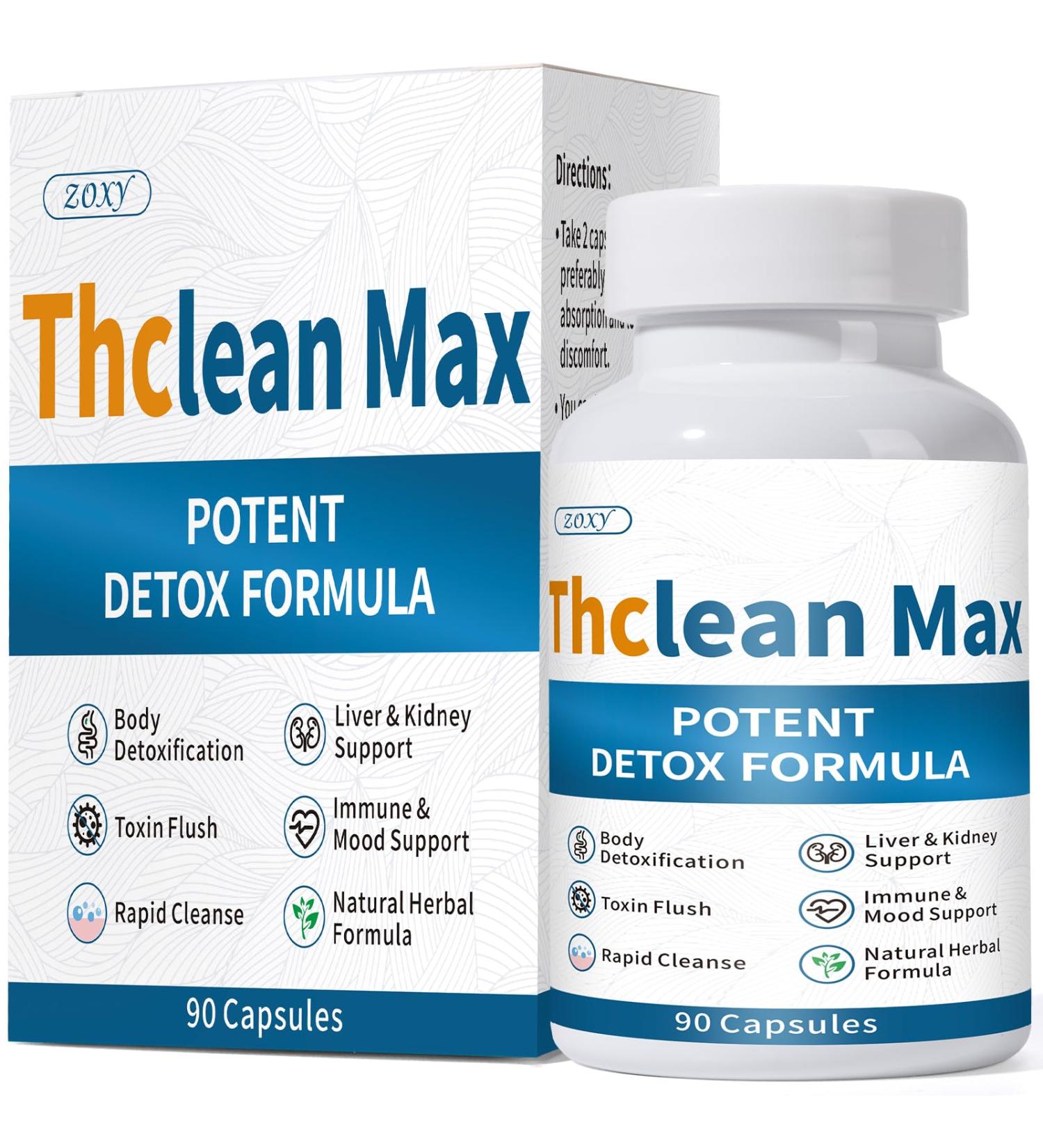 ThcleanMax Total Detox & Liver Cleanse Fast Full-Body Detox Natural Herbal Formula for Liver Kidney Digestion Immune & Mood Support Toxin Cleanser Fast-Acting 90 Capsules - Buy Online on GoSupps.com