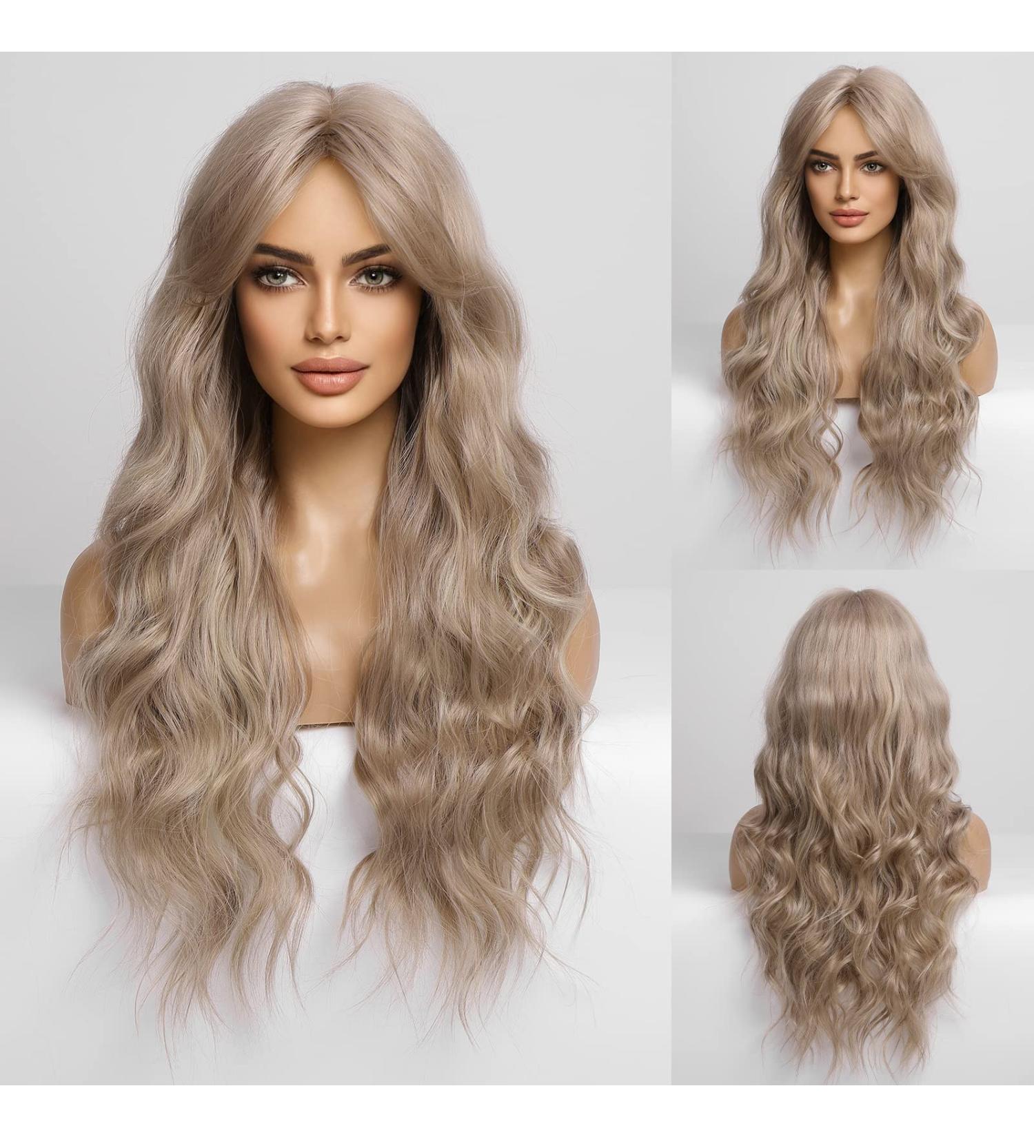 HAIRCUBE Ombre Darkest Brown with Grey Wig 24 Inch - Long Wavy Wig with Bangs for Women - Natural Looking Grey Brown Wig - Buy Online on GoSupps.com
