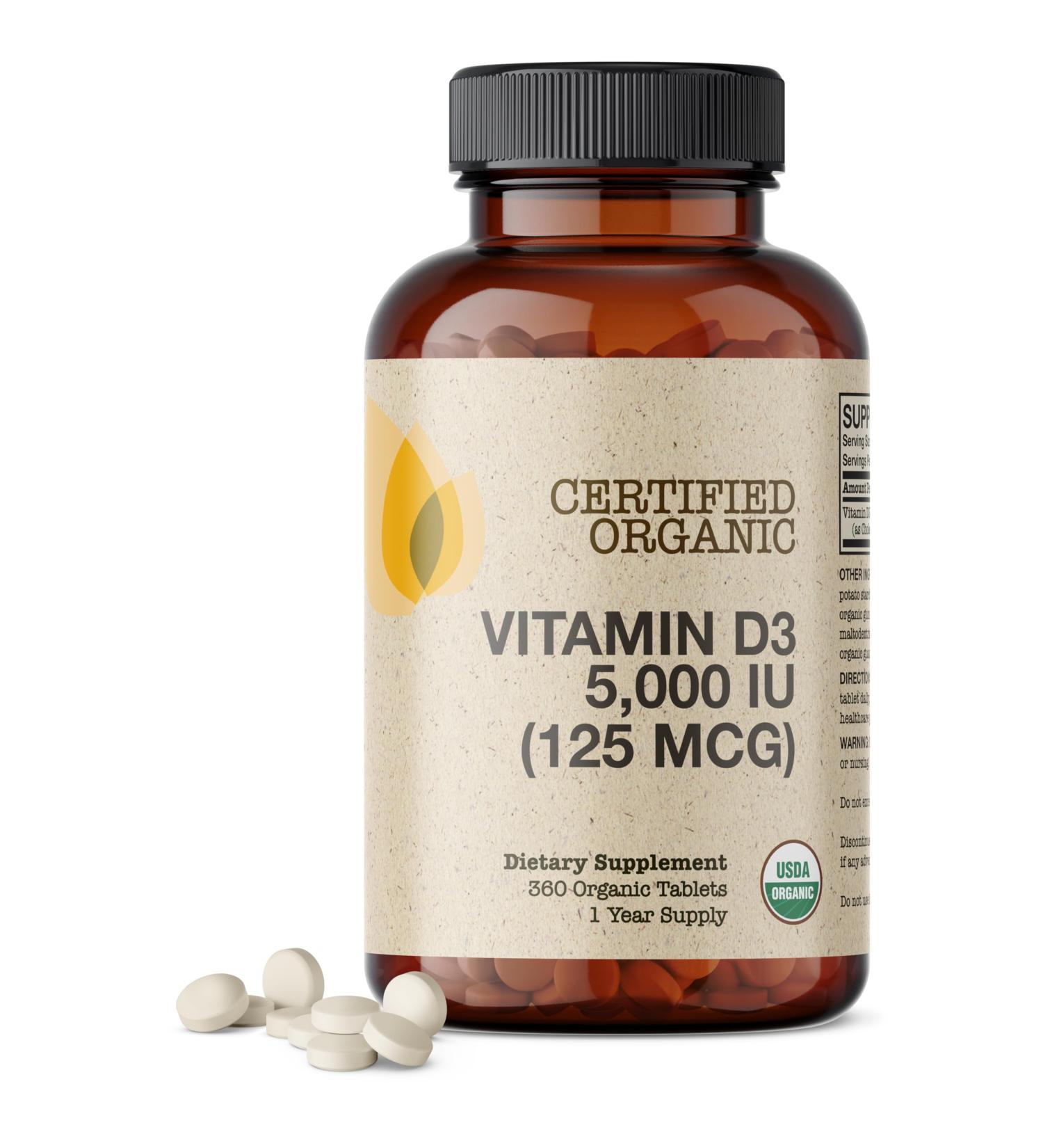 Futurebiotics Vitamin D3 5 000 IU (125 MCG) USDA Certified Organic Vitamin D Supplement 360 Tablets - Buy Online on GoSupps.com