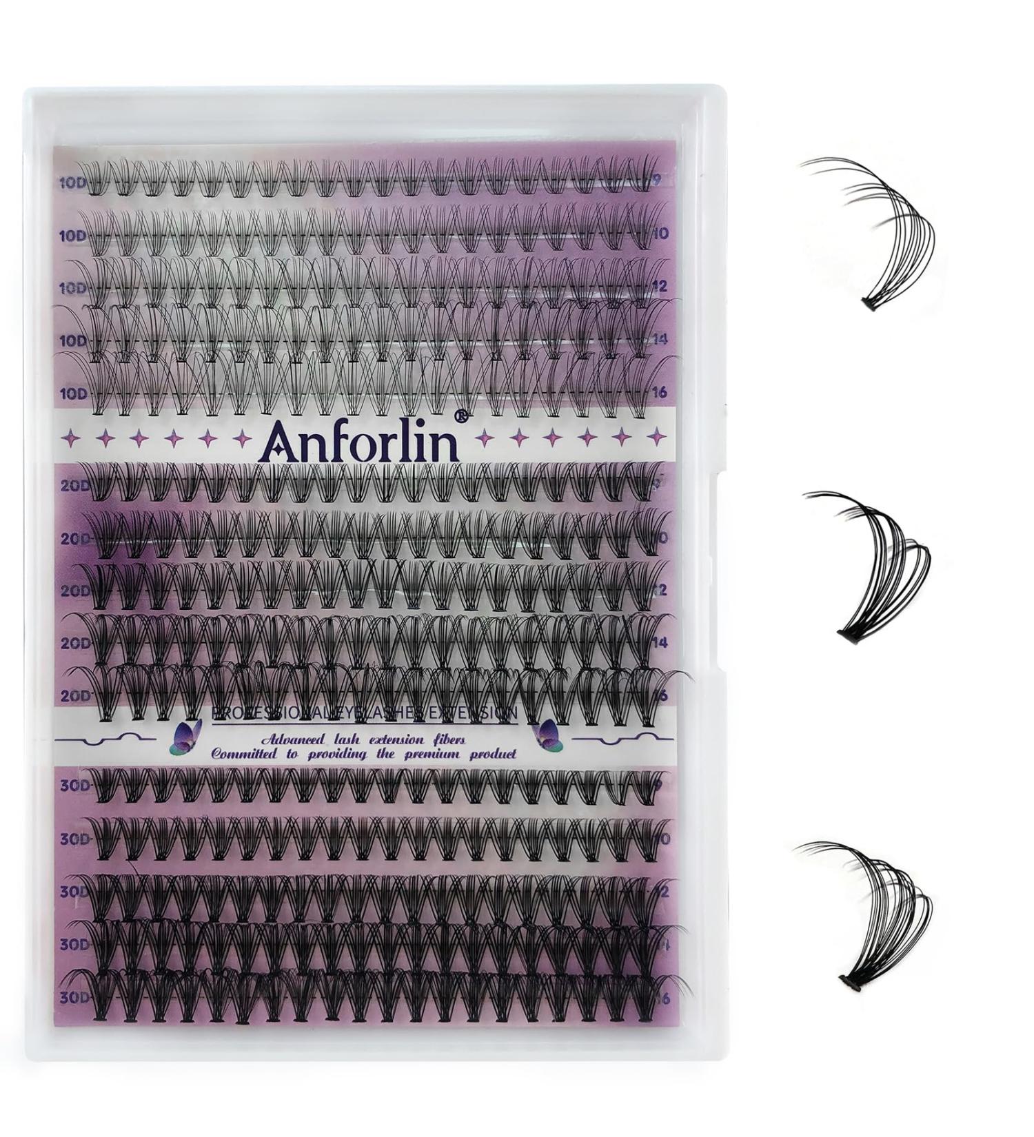 DIY Lash Extensions 10D/20D/30D Wispy Cluster Lashes | 300PCS Volume Eyelashes Mixed Heights (9-16mm) D Curl by Anforlin - Buy Online on GoSupps.com
