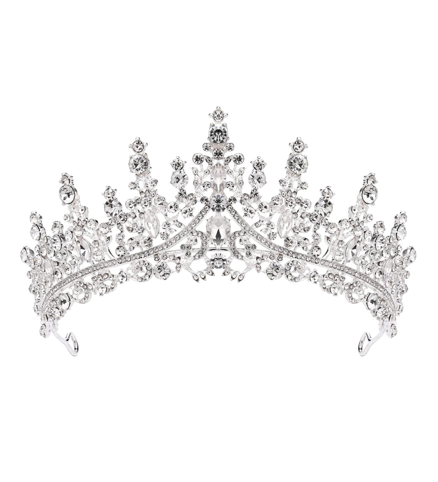 Silver Rhinestone Wedding Crown Tiara for Bride - Prom, Pageant, Quinceanera & Halloween Hair Accessory - Buy Online on GoSupps.com