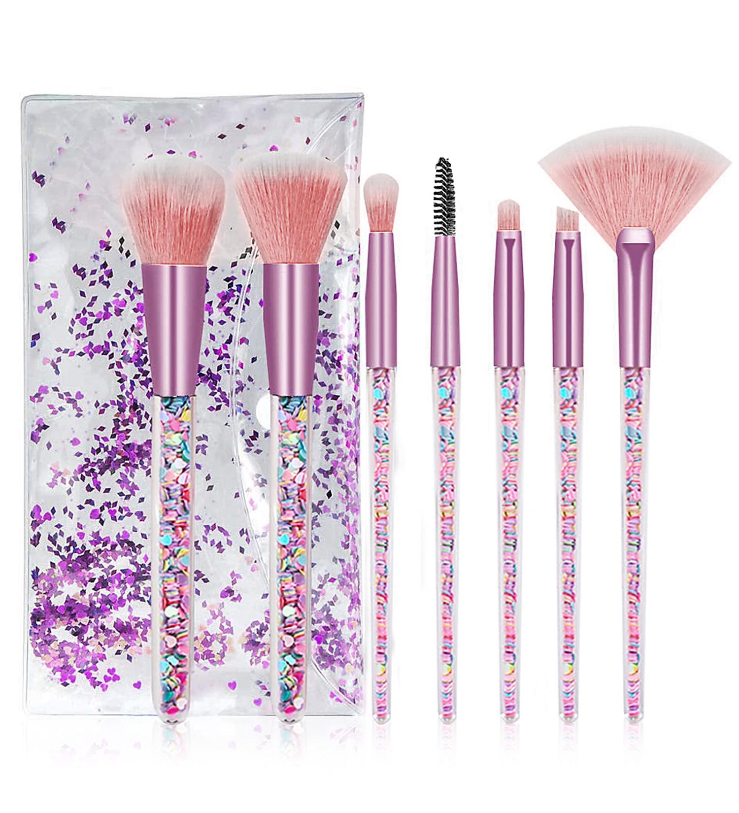 Glitter Acrylic Handle Makeup Brush Set for Women - Powder, Blush, Eyeshadow - Buy Online on GoSupps.com