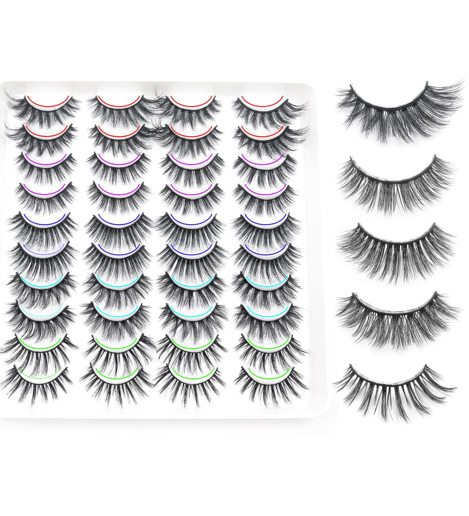 IFLOVEDEKD 20 Pairs 3D Handmade Natural False Eyelashes | 5 Styles Pack for Soft Wispy Lashes | Reusable Mink Strip Lashes for a Natural Look - Buy Online on GoSupps.com